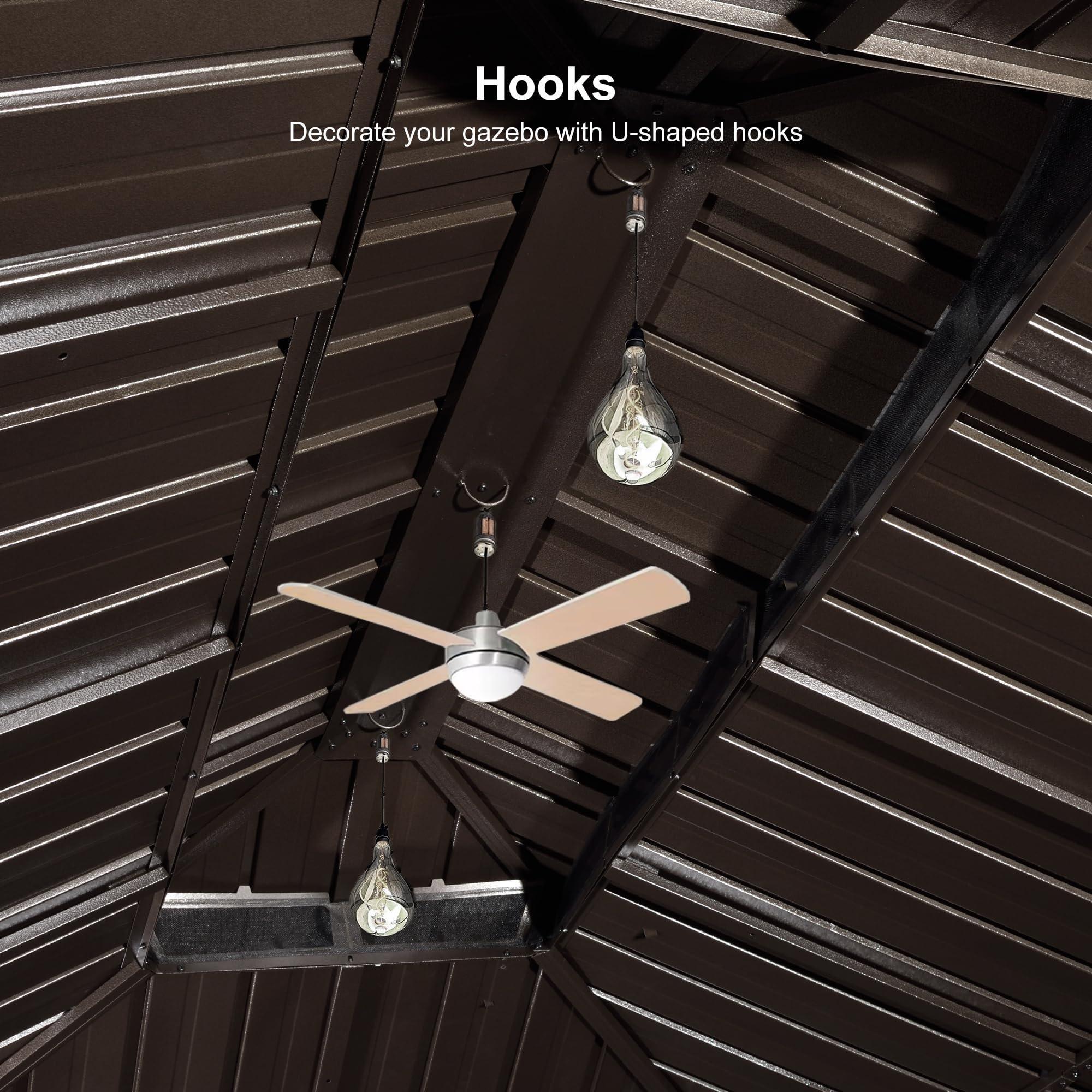 PURPLE LEAF Outdoor Hardtop Gazebo for Garden Bronze Double Roof Aluminum Frame Pavilion with String Lights-milky - Image 31