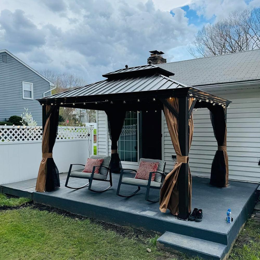 PURPLE LEAF Outdoor Hardtop Gazebo for Garden Bronze Double Roof Aluminum Frame Pavilion with String Lights-milky - Image 36