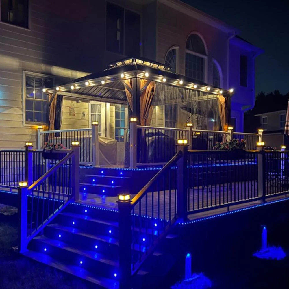 PURPLE LEAF Outdoor Hardtop Gazebo for Garden Bronze Double Roof Aluminum Frame Pavilion with String Lights-milky - Image 37