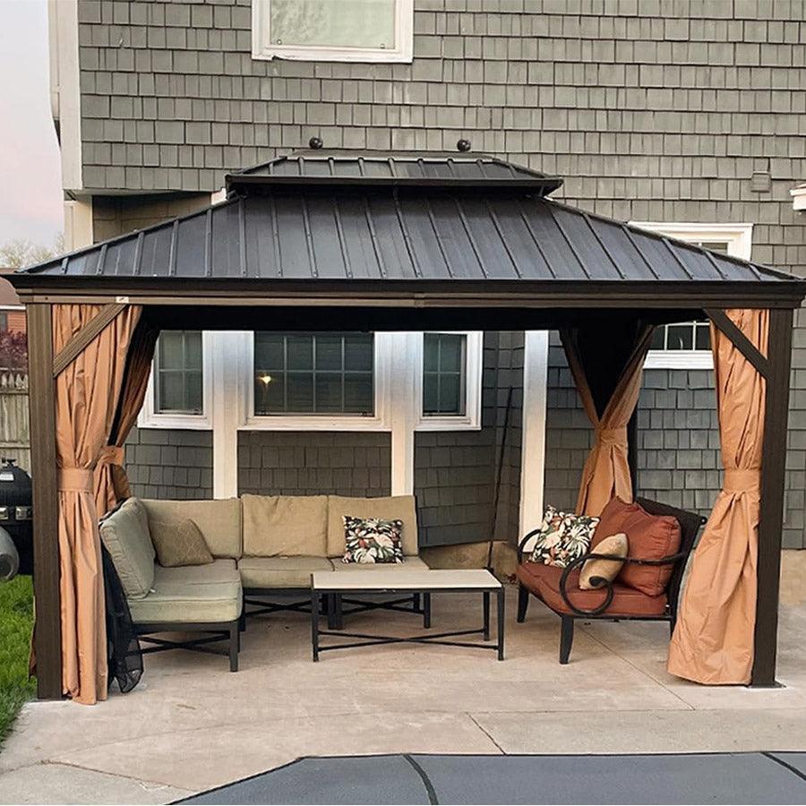 PURPLE LEAF Outdoor Hardtop Gazebo for Garden Bronze Double Roof Aluminum Frame Pavilion with String Lights-milky - Image 48