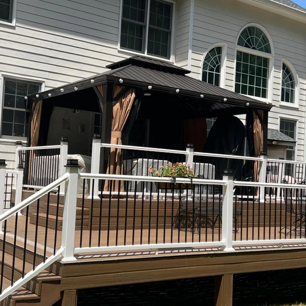 PURPLE LEAF Outdoor Hardtop Gazebo for Garden Bronze Double Roof Aluminum Frame Pavilion with String Lights-milky - Image 52