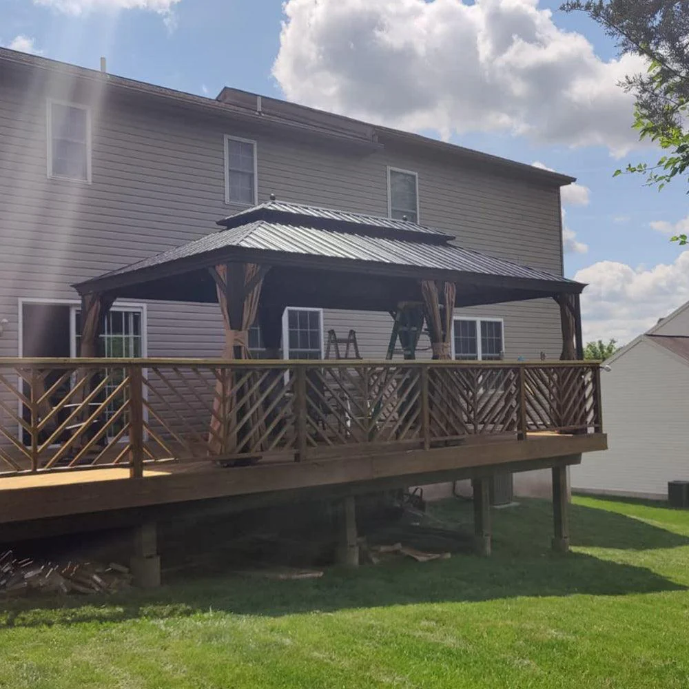 PURPLE LEAF Outdoor Hardtop Gazebo for Garden Bronze Double Roof Aluminum Frame Pavilion with String Lights-milky - Image 54