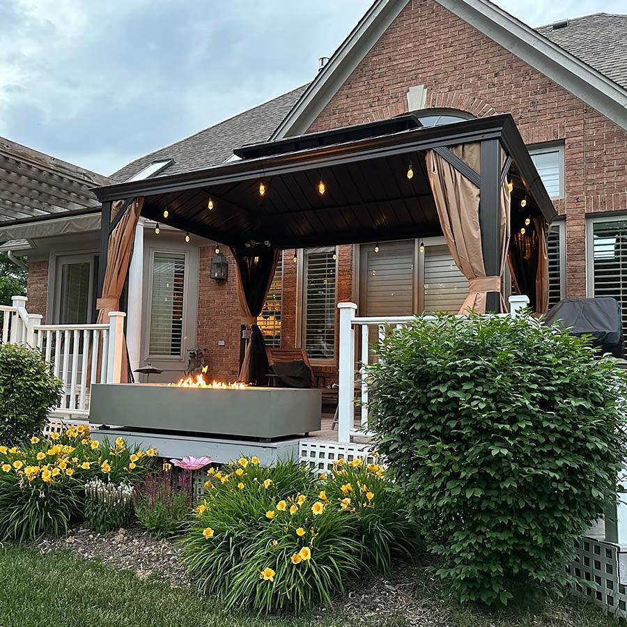 PURPLE LEAF Outdoor Hardtop Gazebo for Garden Bronze Double Roof Aluminum Frame Pavilion with String Lights-milky - Image 56