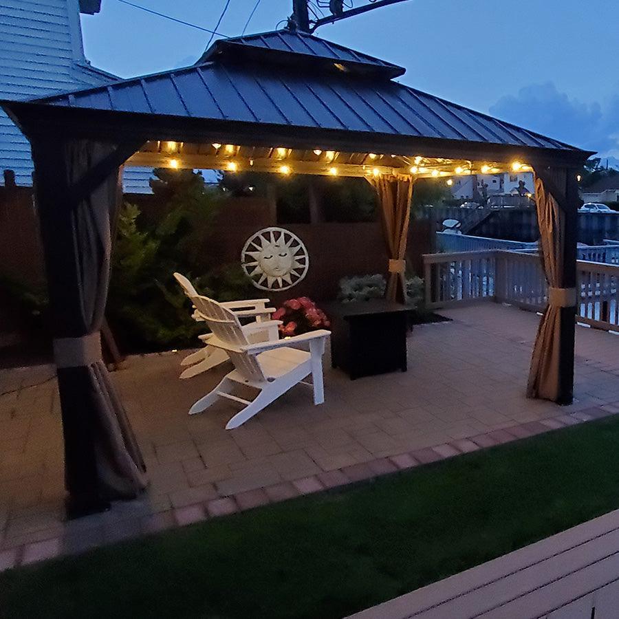 PURPLE LEAF Outdoor Hardtop Gazebo for Garden Bronze Double Roof Aluminum Frame Pavilion with String Lights-milky - Image 57