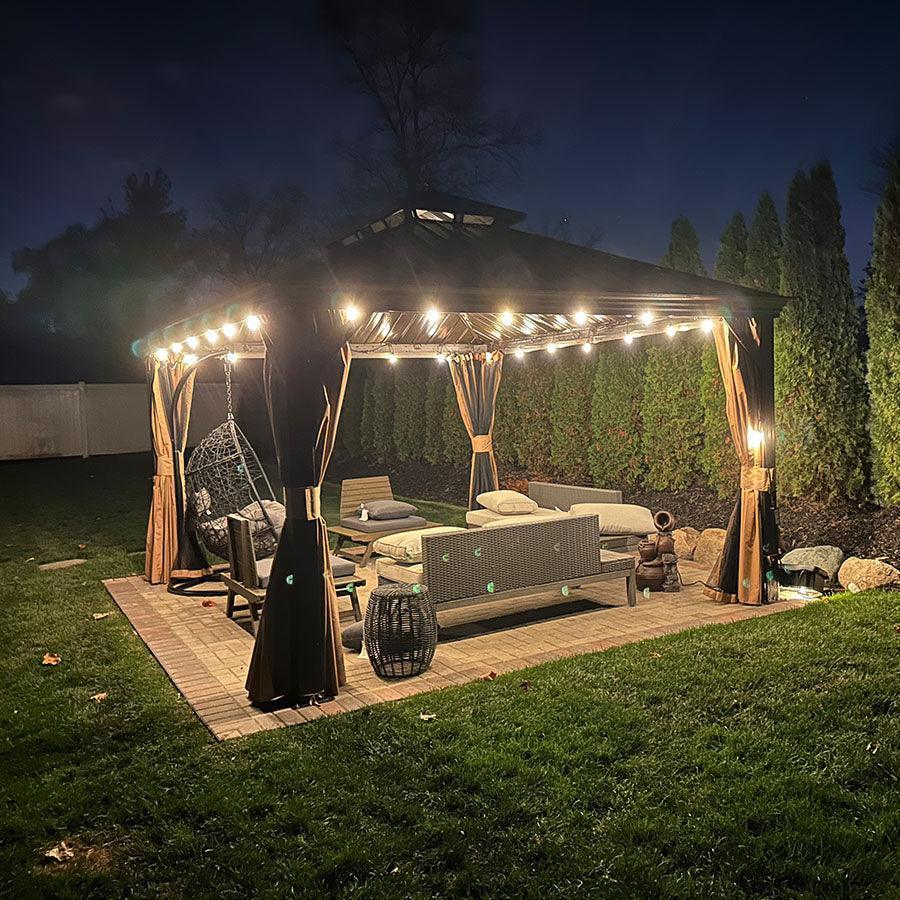 PURPLE LEAF Outdoor Hardtop Gazebo for Garden Bronze Double Roof Aluminum Frame Pavilion with String Lights-milky - Image 59