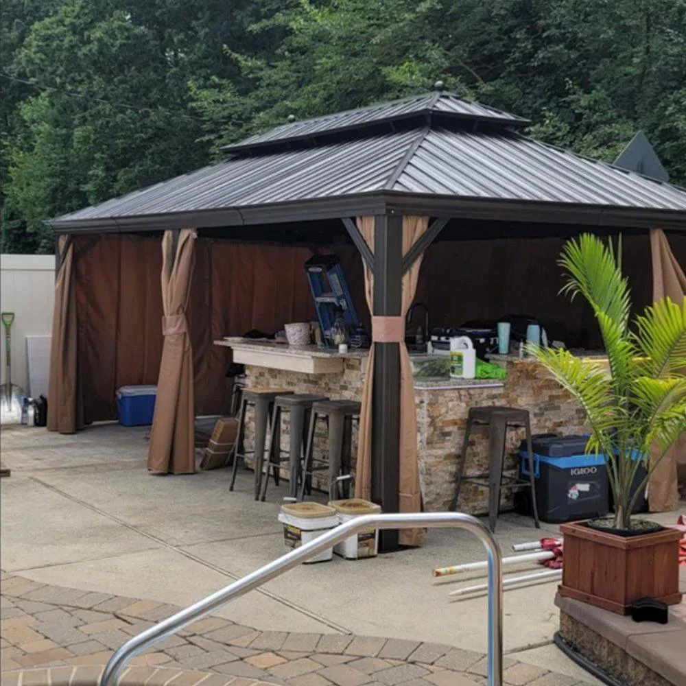 PURPLE LEAF Outdoor Hardtop Gazebo for Garden Bronze Double Roof Aluminum Frame Pavilion with String Lights-milky - Image 67