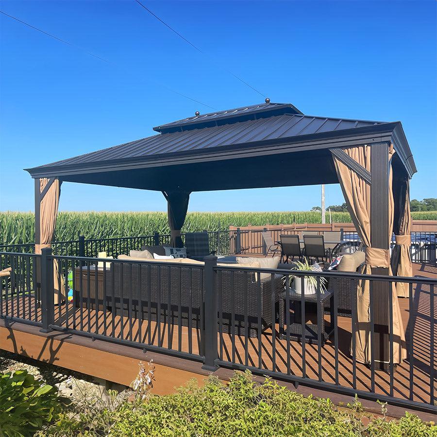 PURPLE LEAF Outdoor Hardtop Gazebo for Garden Bronze Double Roof Aluminum Frame Pavilion with String Lights-milky - Image 77