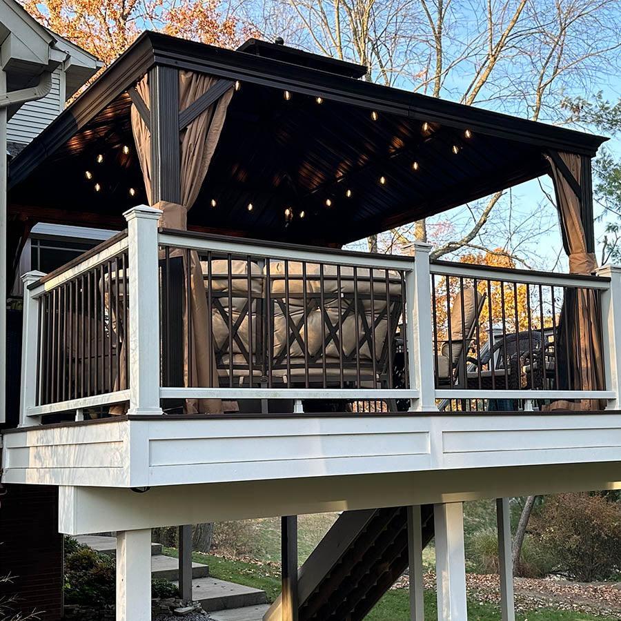 PURPLE LEAF Outdoor Hardtop Gazebo for Garden Bronze Double Roof Aluminum Frame Pavilion with String Lights-milky - Image 78