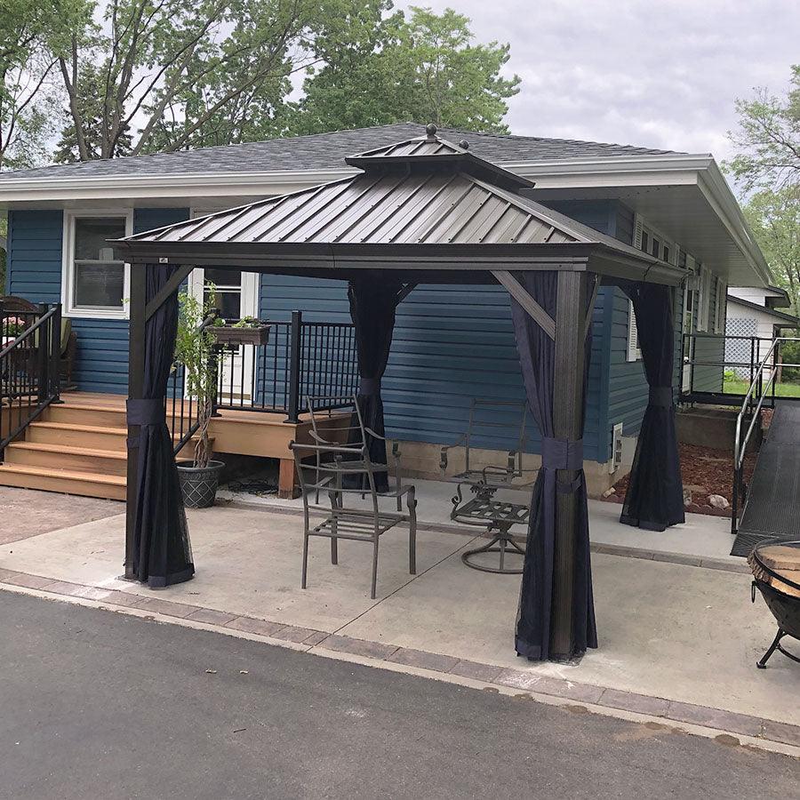 PURPLE LEAF Outdoor Hardtop Gazebo for Patio Bronze Aluminum Frame Pavilion with Navy-Blue Curtain and String Lights-milky - Image 113