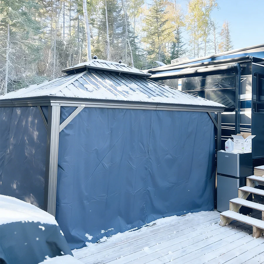 PURPLE LEAF Outdoor Hardtop Gazebo for Patio Bronze Aluminum Frame Pavilion with Navy-Blue Curtain and String Lights-milky - Image 121