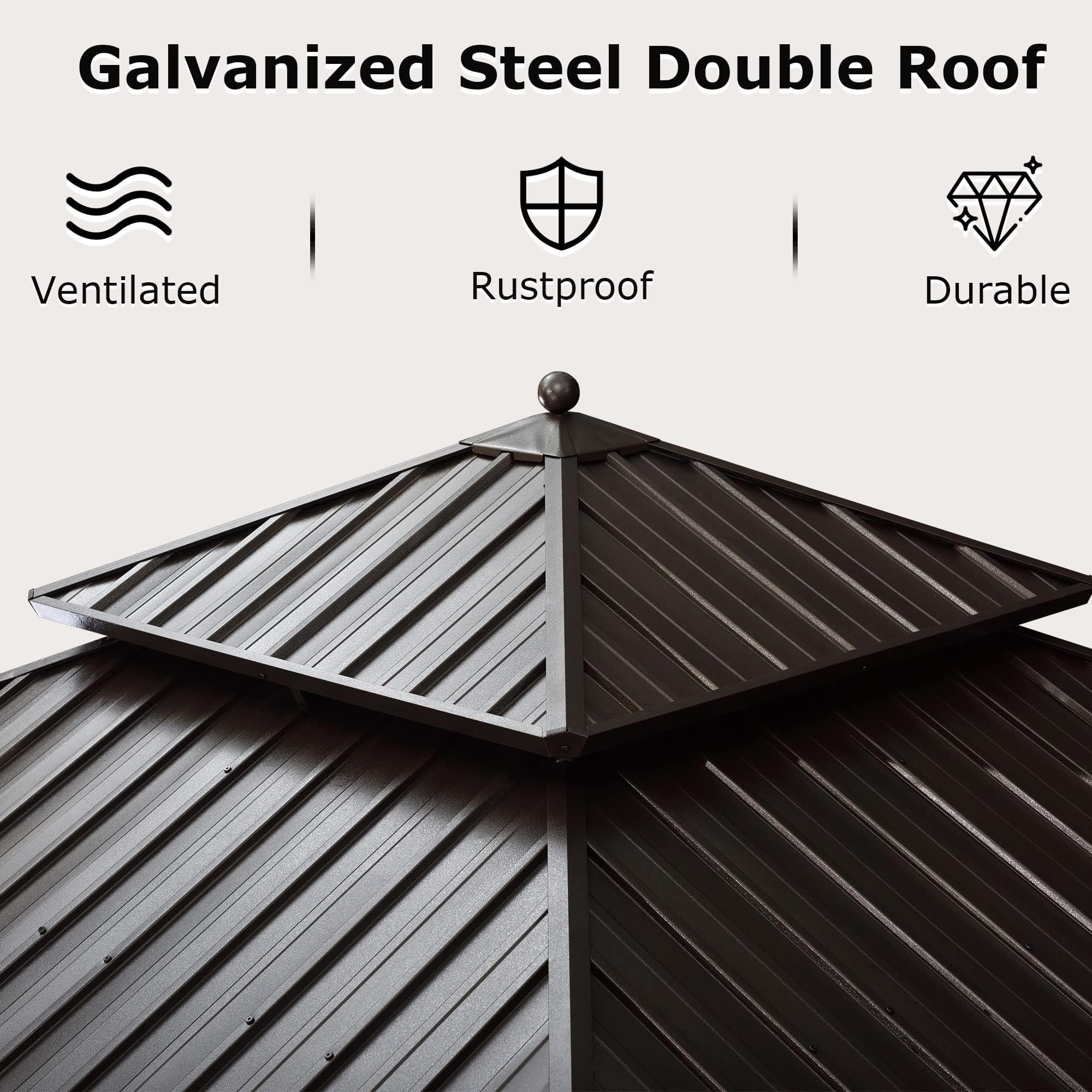 PURPLE LEAF Outdoor Hardtop Gazebo for Patio Bronze Aluminum Frame Pavilion with Navy-Blue Curtain and String Lights-milky - Image 15