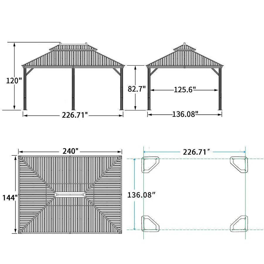 PURPLE LEAF Outdoor Hardtop Gazebo for Patio Bronze Aluminum Frame Pavilion with Navy-Blue Curtain and String Lights-milky - Image 39