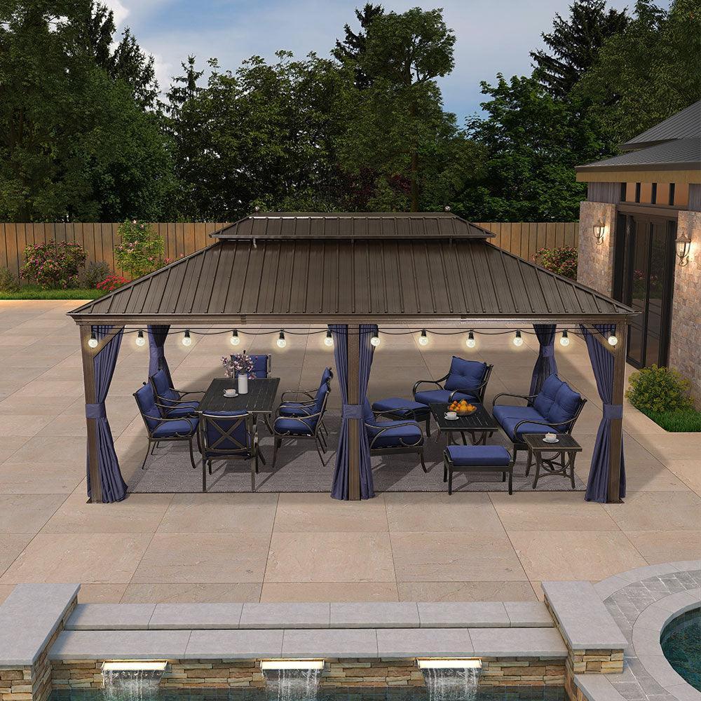 PURPLE LEAF Outdoor Hardtop Gazebo for Patio Bronze Aluminum Frame Pavilion with Navy-Blue Curtain and String Lights-milky - Image 49