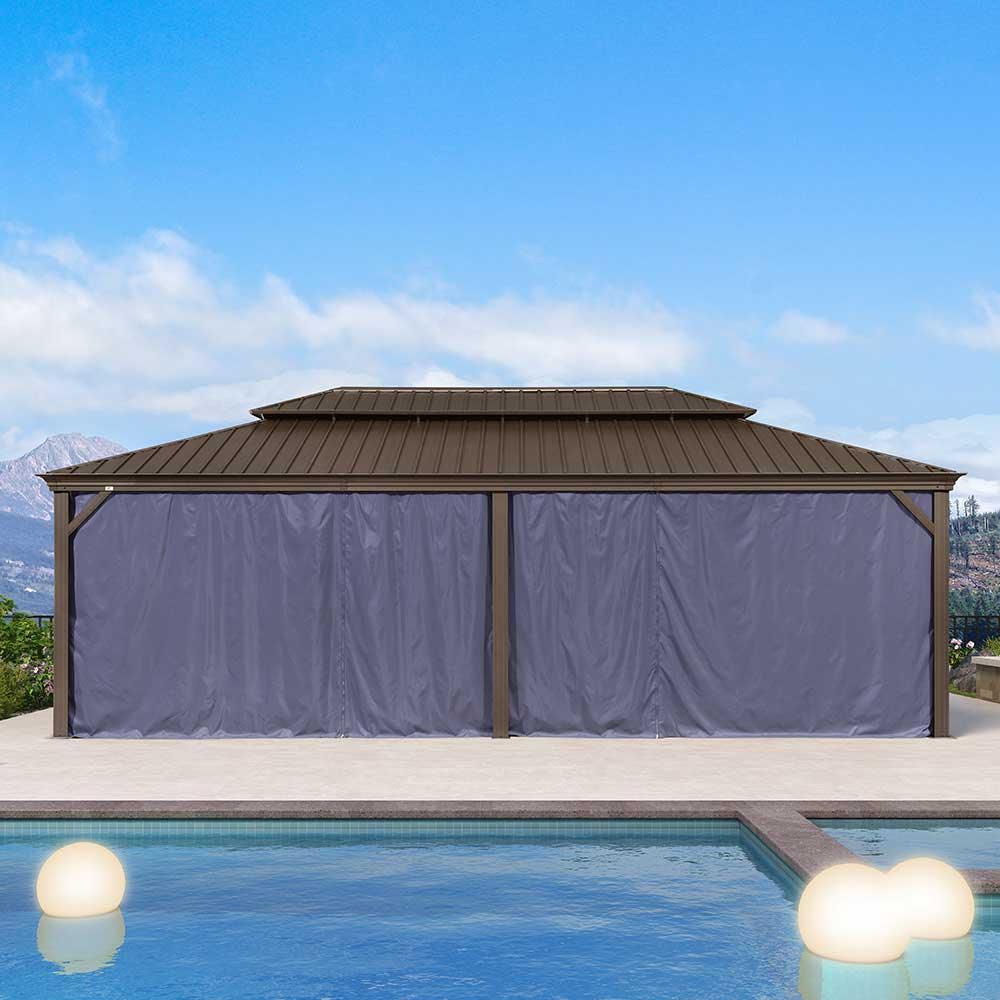 PURPLE LEAF Outdoor Hardtop Gazebo for Patio Bronze Aluminum Frame Pavilion with Navy-Blue Curtain and String Lights-milky - Image 66