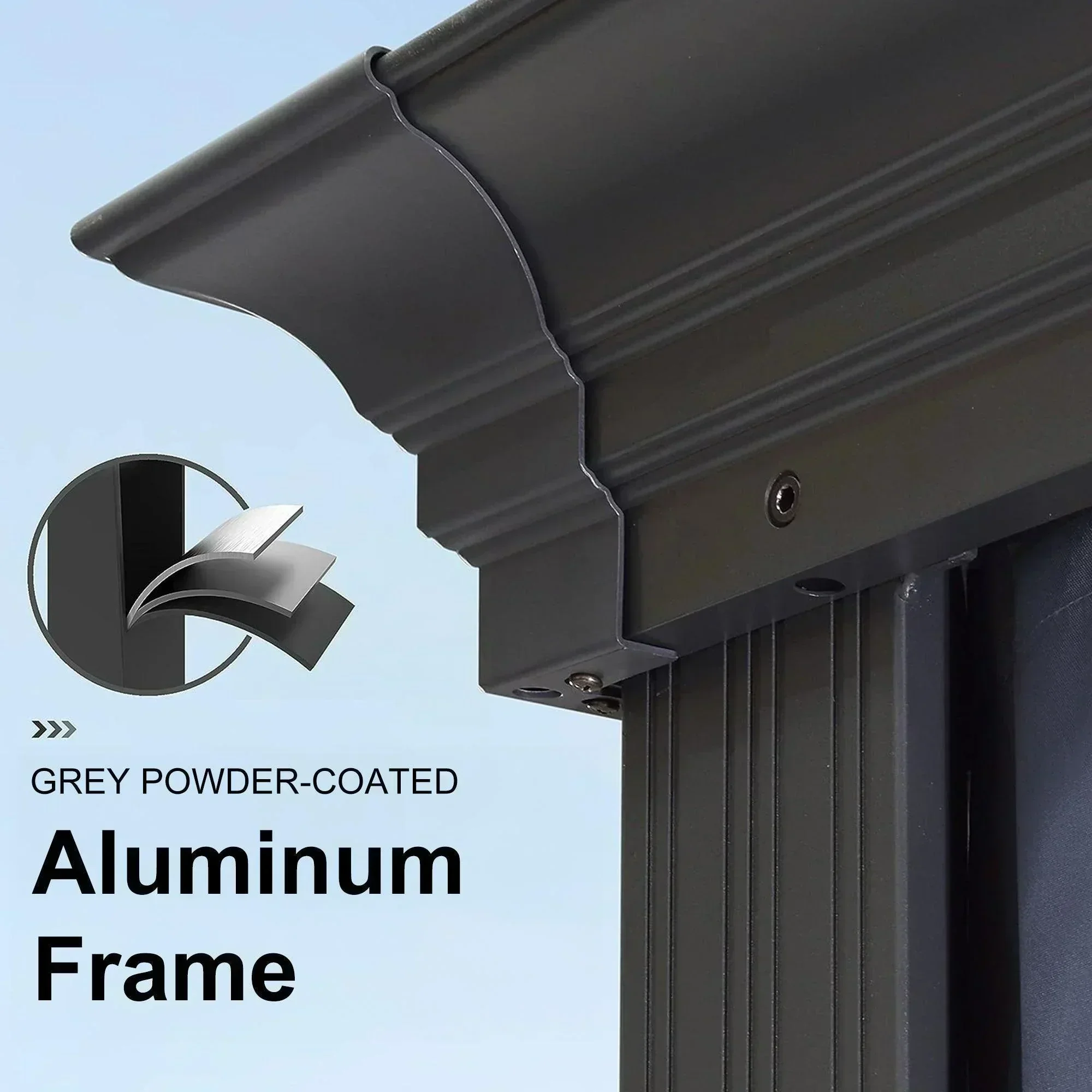 PURPLE LEAF Outdoor Hardtop Gazebo for Patio Grey Aluminum Frame Pavilion with Navy-Blue Curtain and String Lights - Image 24