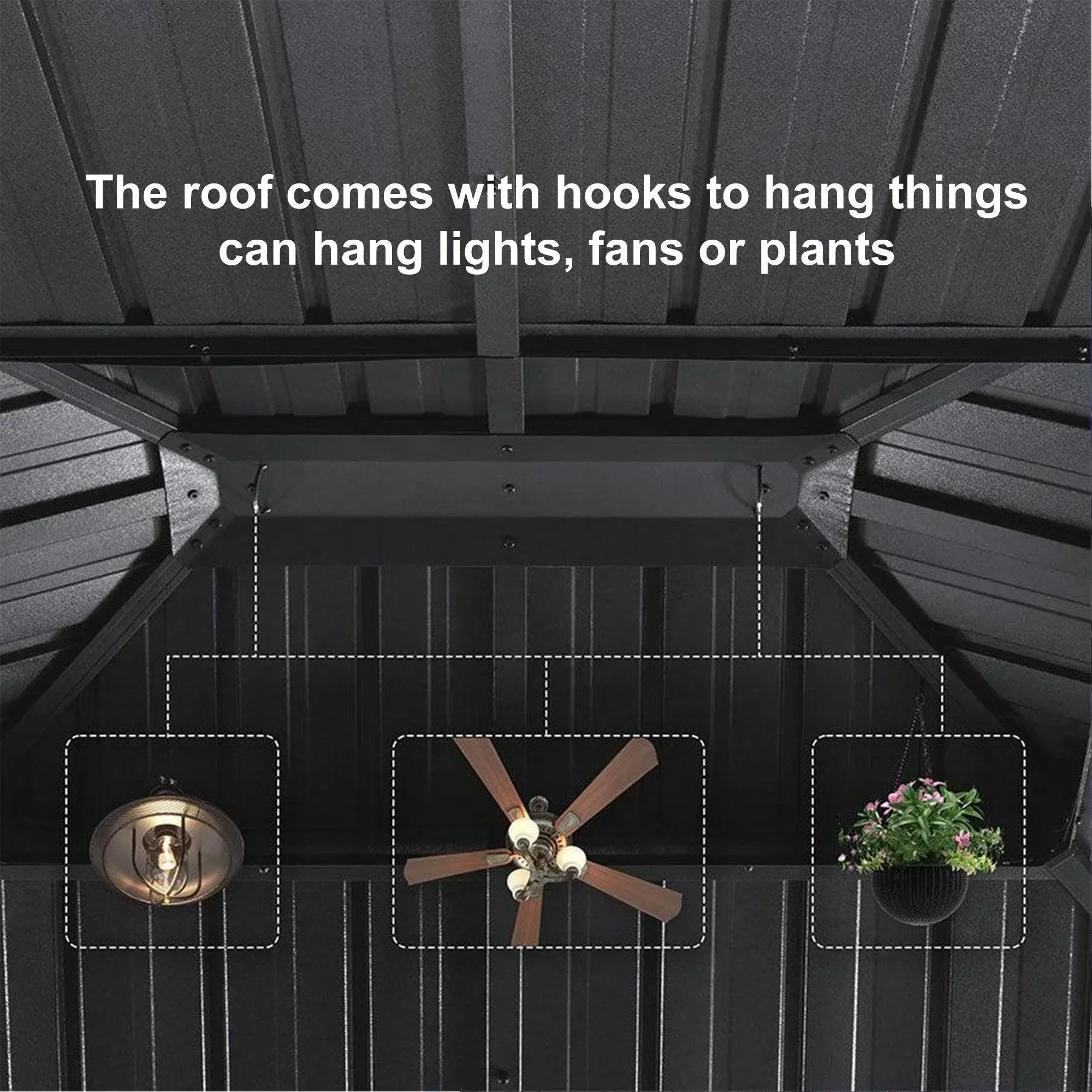 PURPLE LEAF Outdoor Hardtop Gazebo for Patio Grey Aluminum Frame Pavilion with Navy-Blue Curtain and String Lights - Image 26