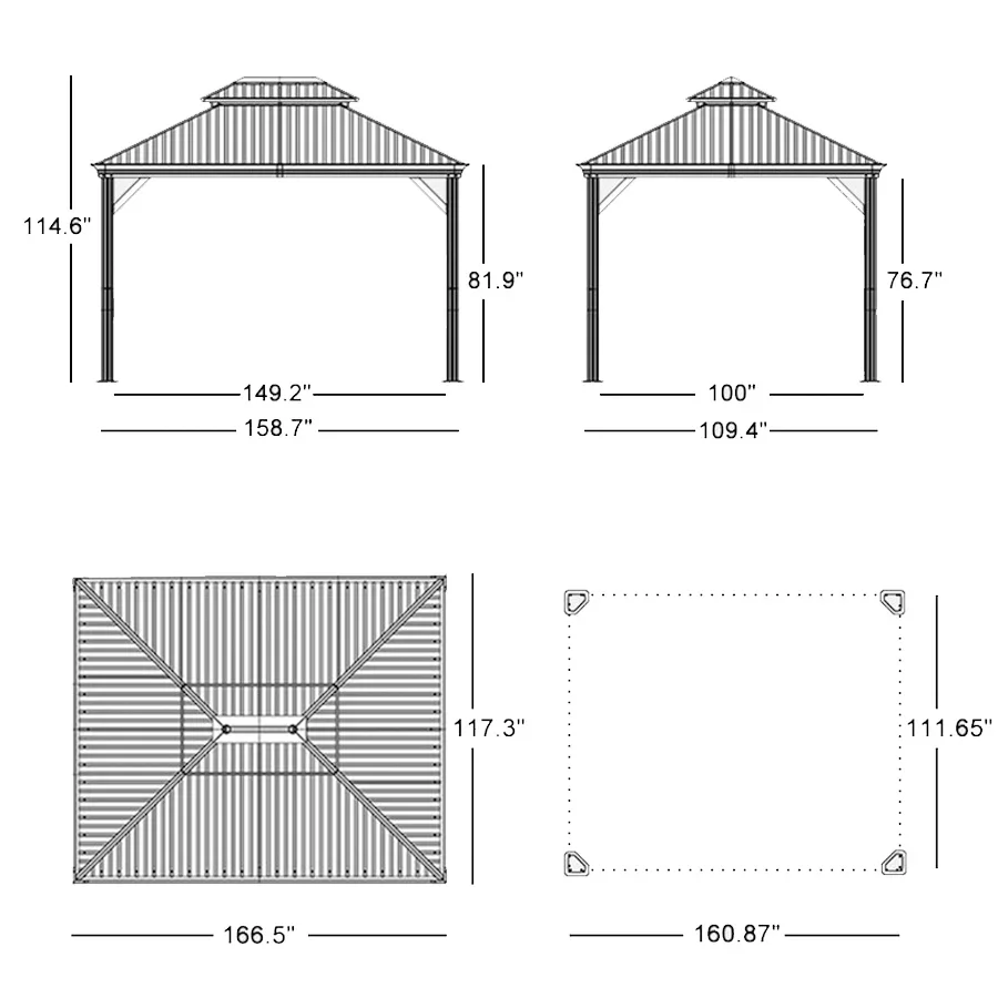 PURPLE LEAF Outdoor Hardtop Gazebo for Patio Grey Aluminum Frame Pavilion with Navy-Blue Curtain and String Lights - Image 35