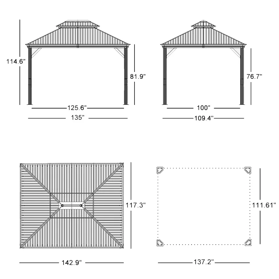 PURPLE LEAF Outdoor Hardtop Gazebo for Patio Grey Aluminum Frame Pavilion with Navy-Blue Curtain and String Lights - Image 36
