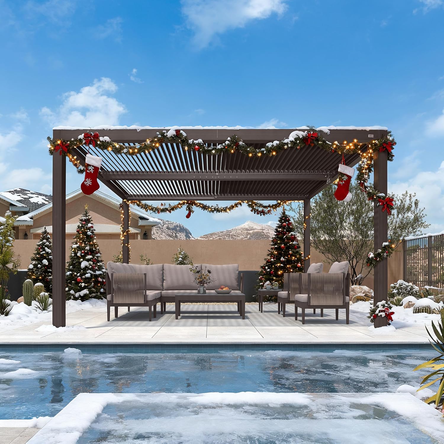 PURPLE LEAF Athena Outdoor Louvered Pergola Adjustable Metal Roof Bronze Hardtop Gazebo Patio Pavilion - Image 105