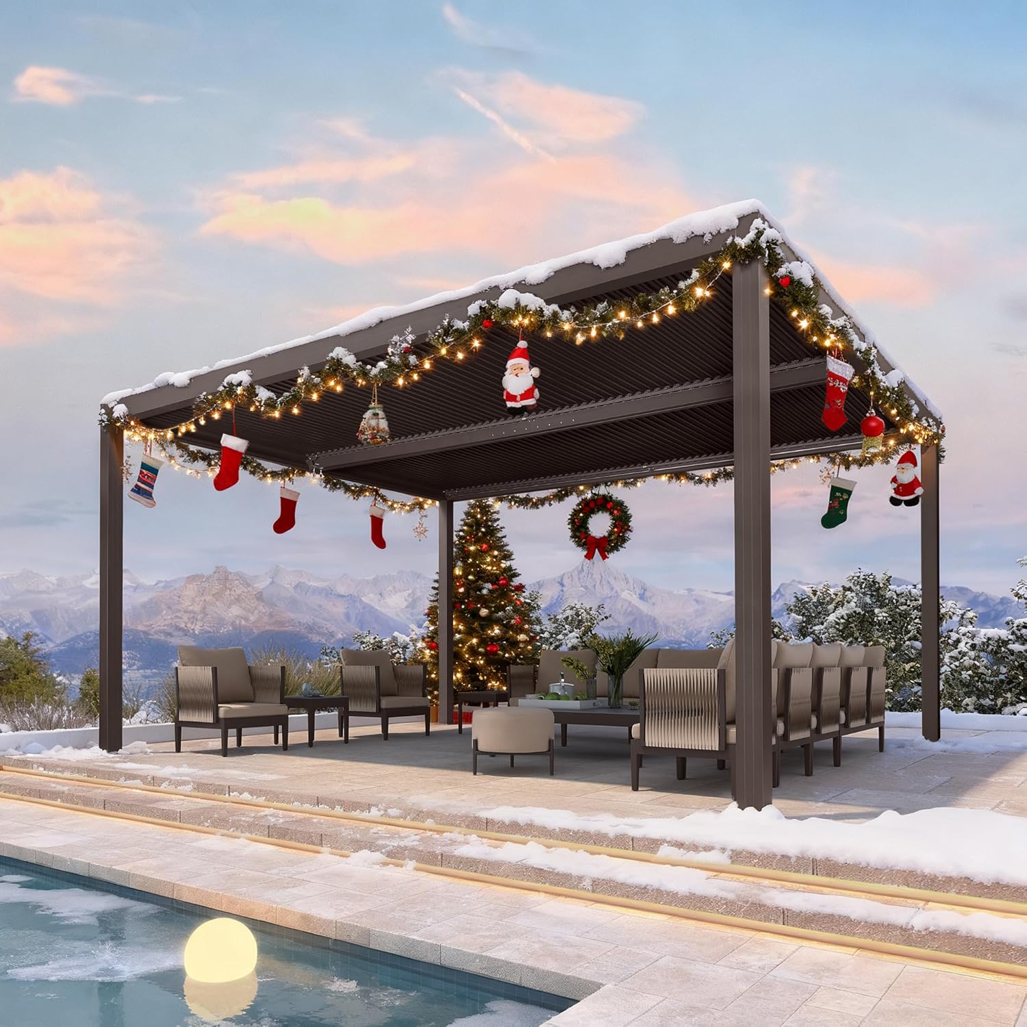 PURPLE LEAF Athena Outdoor Louvered Pergola Adjustable Metal Roof Bronze Hardtop Gazebo Patio Pavilion - Image 106