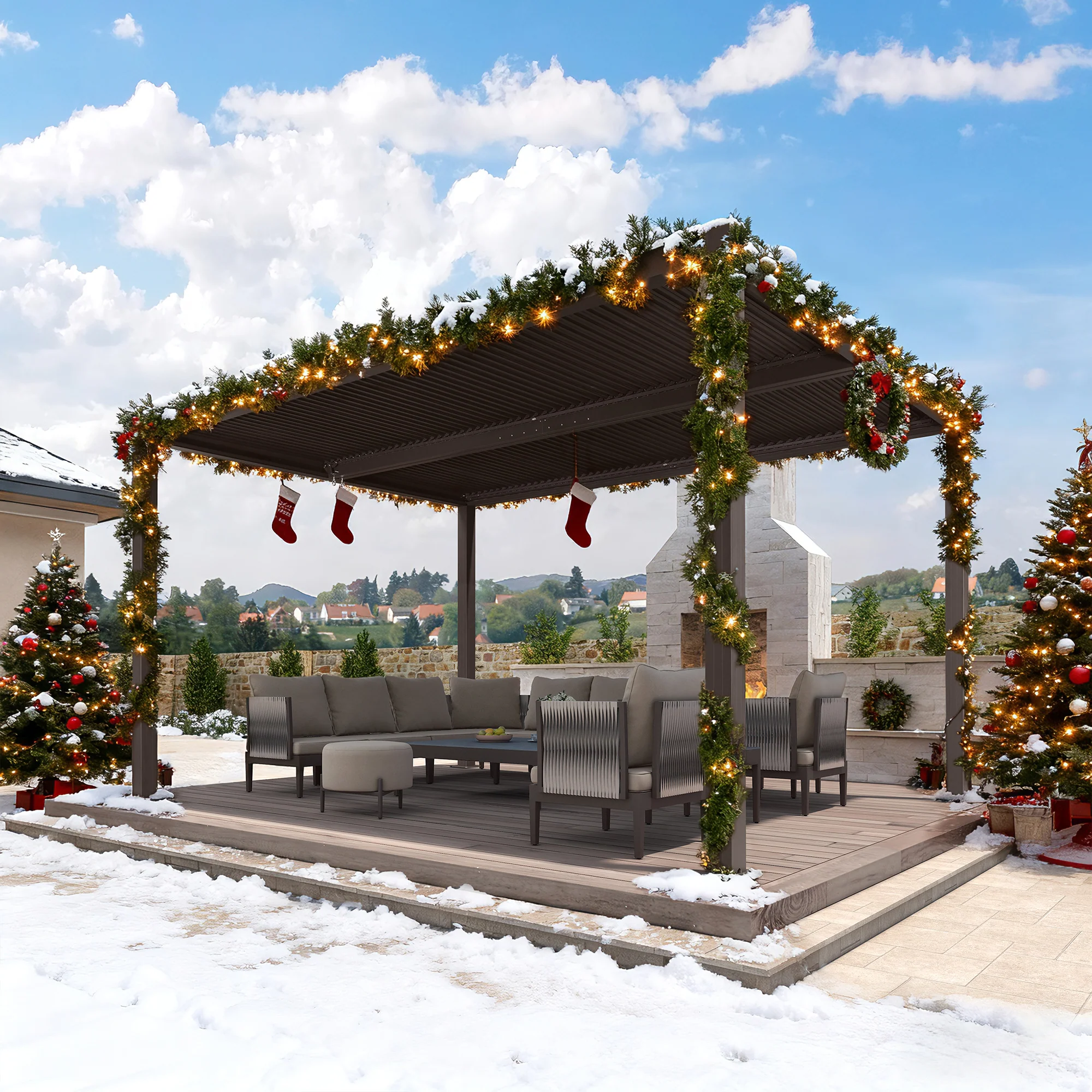 PURPLE LEAF Athena Outdoor Louvered Pergola Adjustable Metal Roof Bronze Hardtop Gazebo Patio Pavilion - Image 107