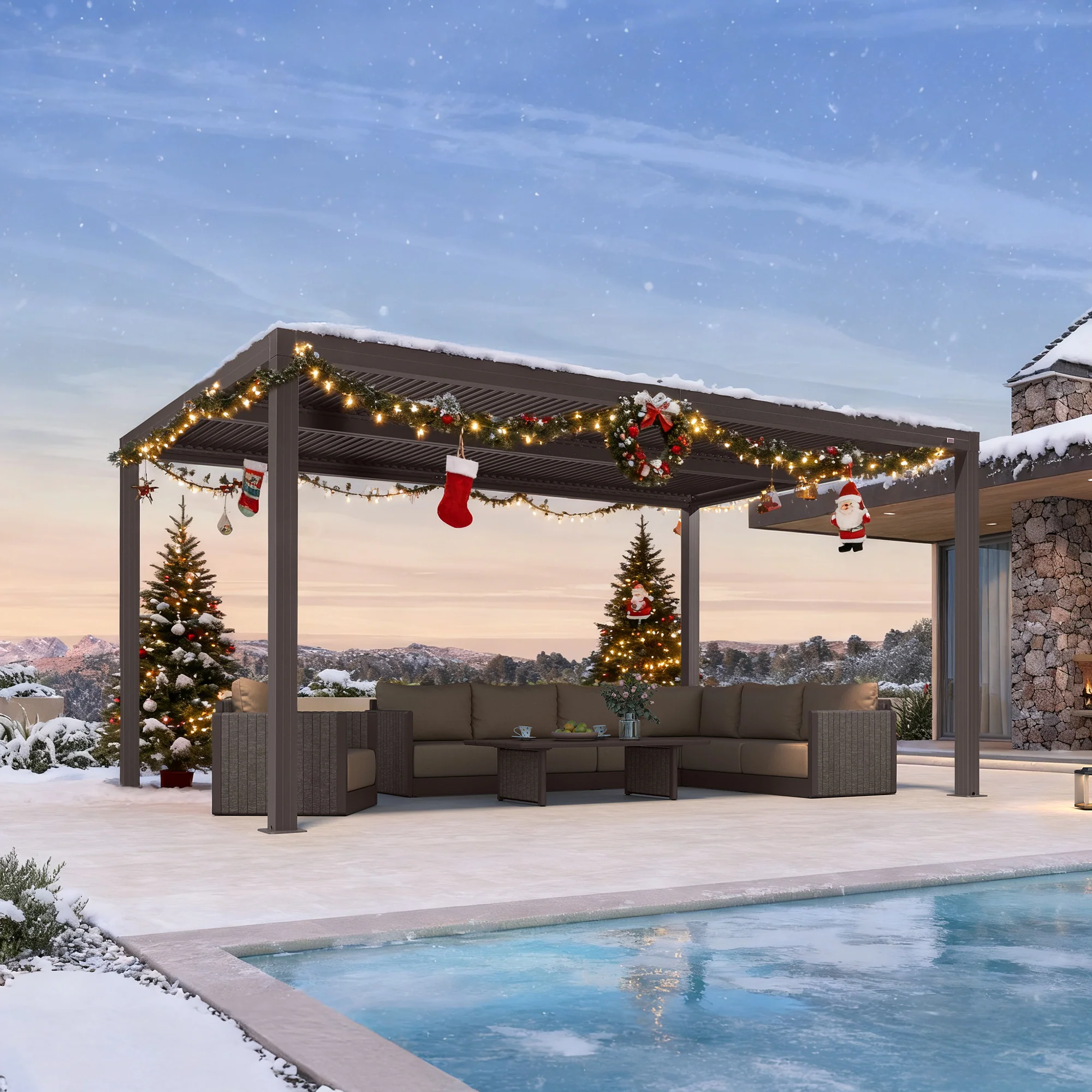 PURPLE LEAF Athena Outdoor Louvered Pergola Adjustable Metal Roof Bronze Hardtop Gazebo Patio Pavilion - Image 108