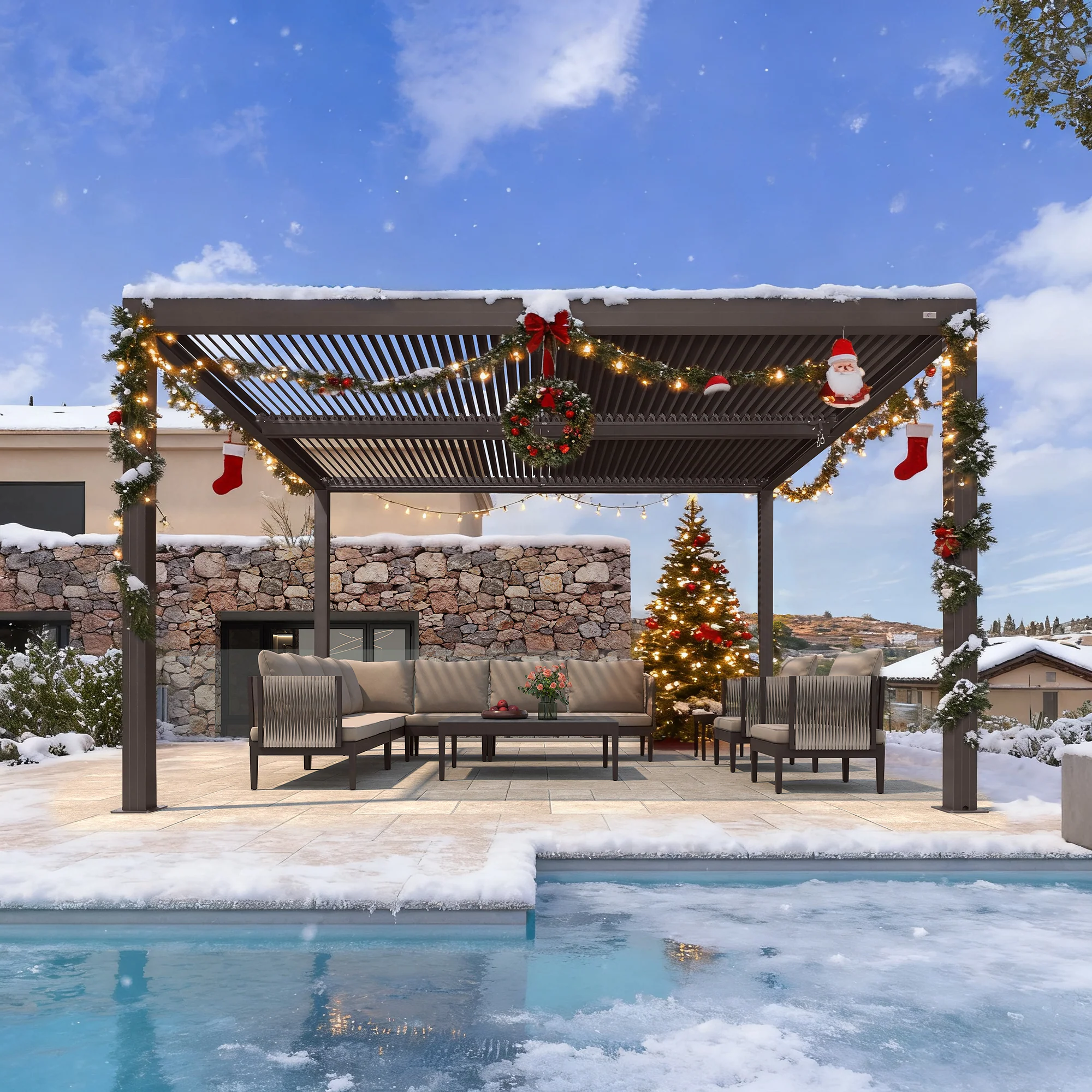 PURPLE LEAF Athena Outdoor Louvered Pergola Adjustable Metal Roof Bronze Hardtop Gazebo Patio Pavilion - Image 109