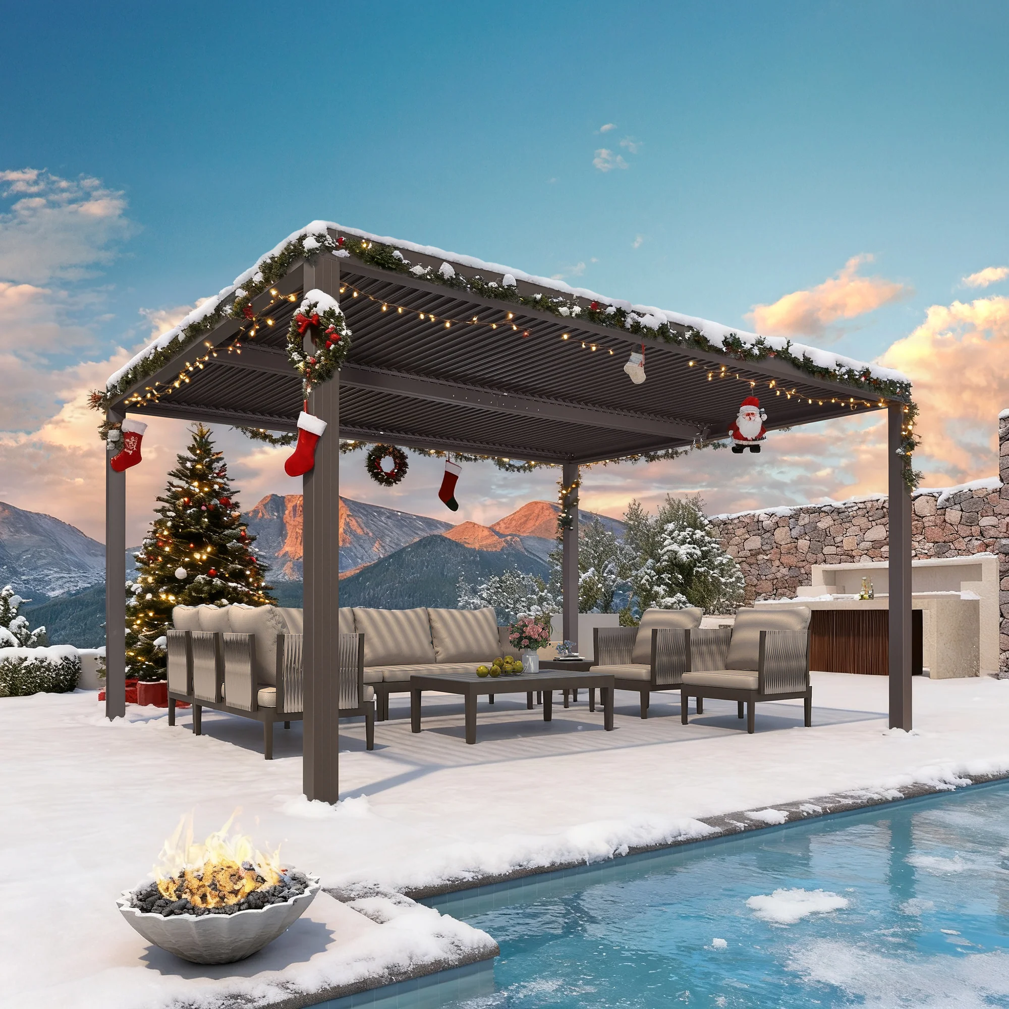 PURPLE LEAF Athena Outdoor Louvered Pergola Adjustable Metal Roof Bronze Hardtop Gazebo Patio Pavilion - Image 111