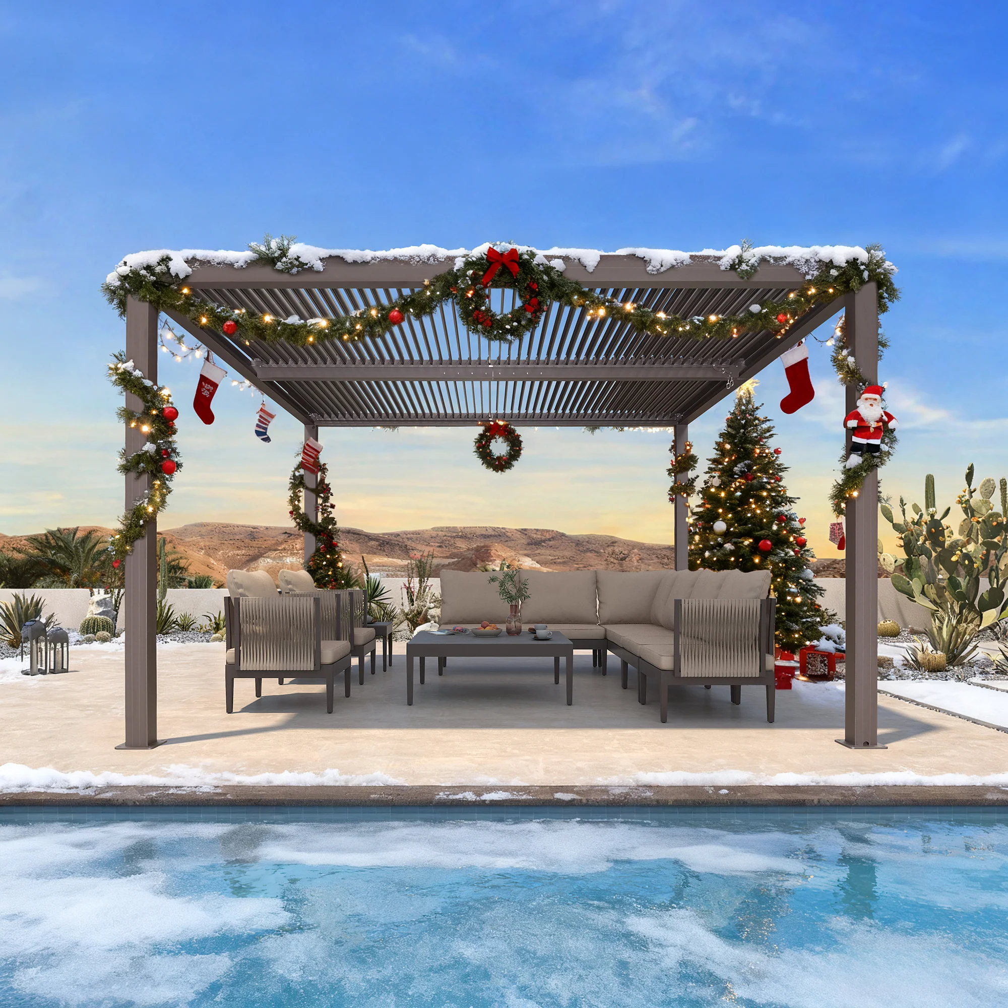 PURPLE LEAF Athena Outdoor Louvered Pergola Adjustable Metal Roof Bronze Hardtop Gazebo Patio Pavilion - Image 112