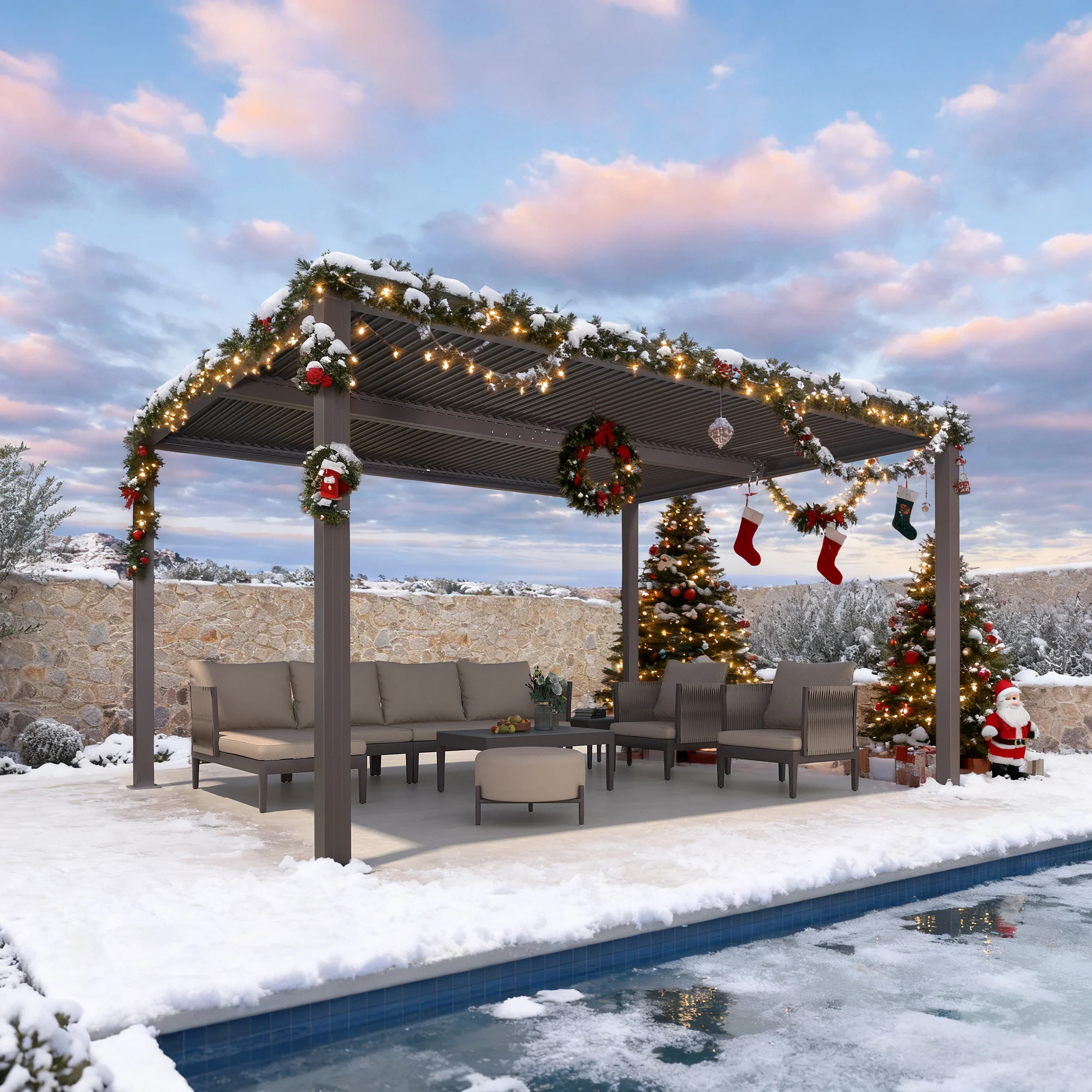 PURPLE LEAF Athena Outdoor Louvered Pergola Adjustable Metal Roof Bronze Hardtop Gazebo Patio Pavilion - Image 113