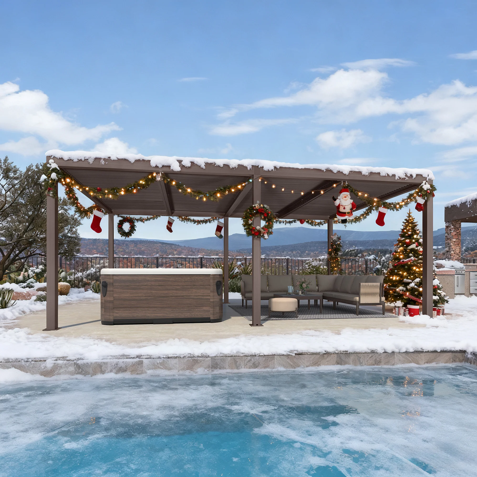 PURPLE LEAF Athena Outdoor Louvered Pergola Adjustable Metal Roof Bronze Hardtop Gazebo Patio Pavilion - Image 114