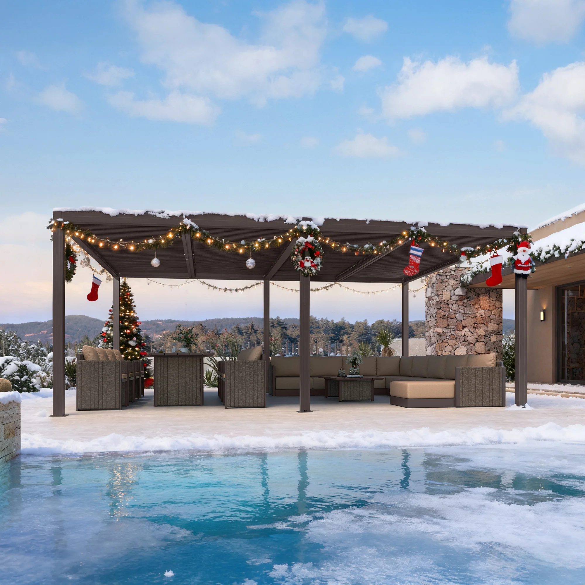 PURPLE LEAF Athena Outdoor Louvered Pergola Adjustable Metal Roof Bronze Hardtop Gazebo Patio Pavilion - Image 115