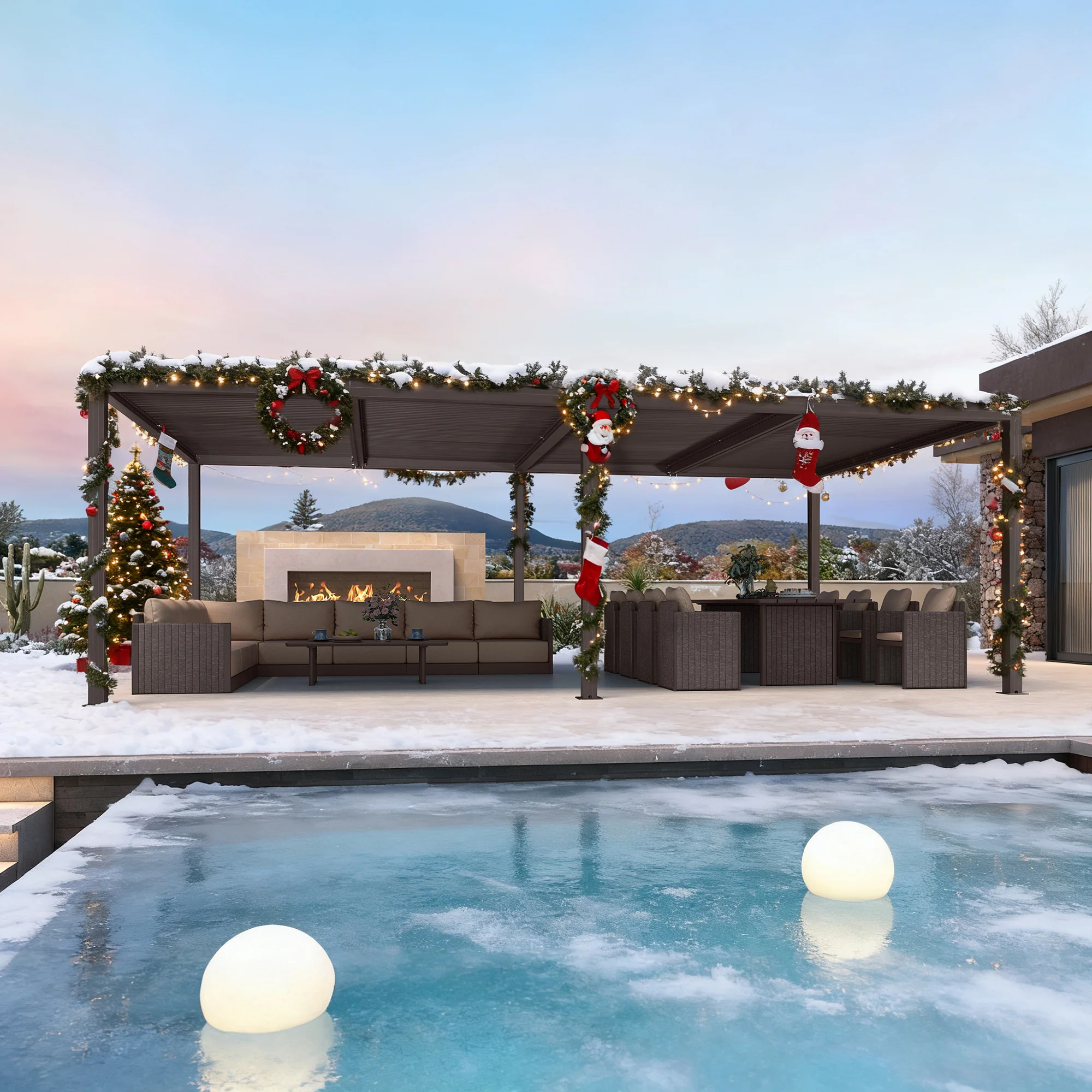 PURPLE LEAF Athena Outdoor Louvered Pergola Adjustable Metal Roof Bronze Hardtop Gazebo Patio Pavilion - Image 116