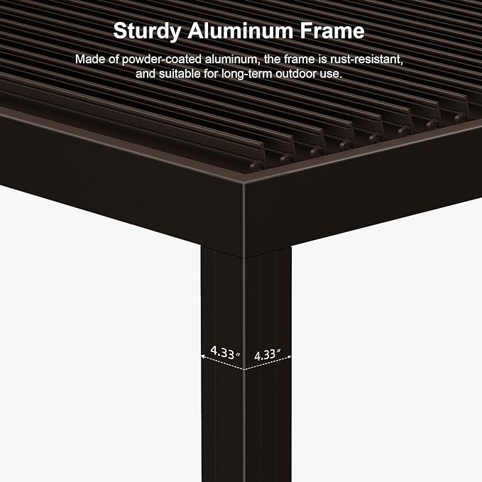 PURPLE LEAF Athena Outdoor Louvered Pergola Adjustable Metal Roof Bronze Hardtop Gazebo Patio Pavilion - Image 15