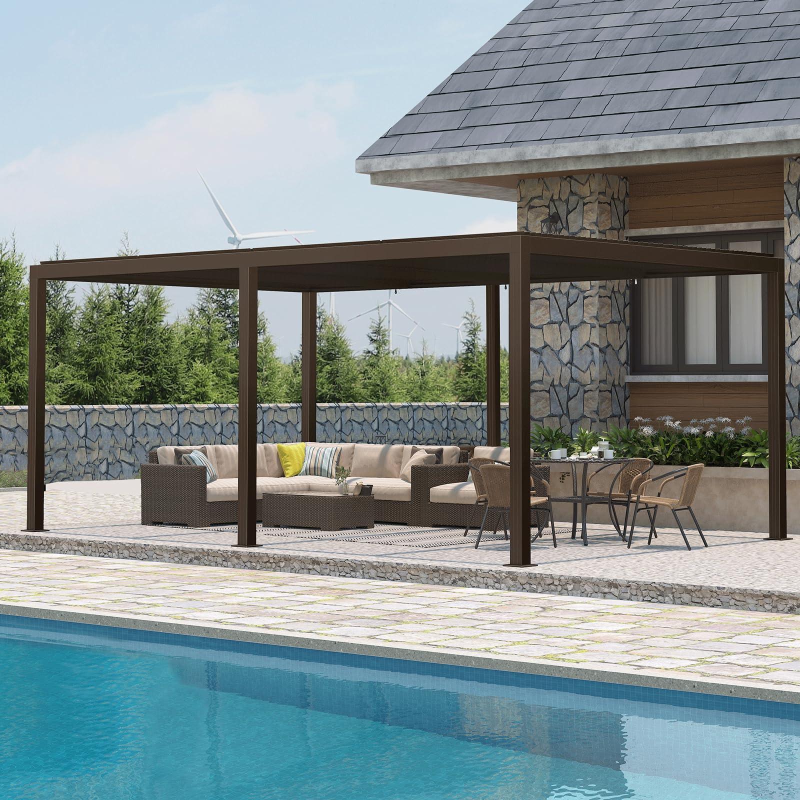 PURPLE LEAF Athena Outdoor Louvered Pergola Adjustable Metal Roof Bronze Hardtop Gazebo Patio Pavilion - Image 18