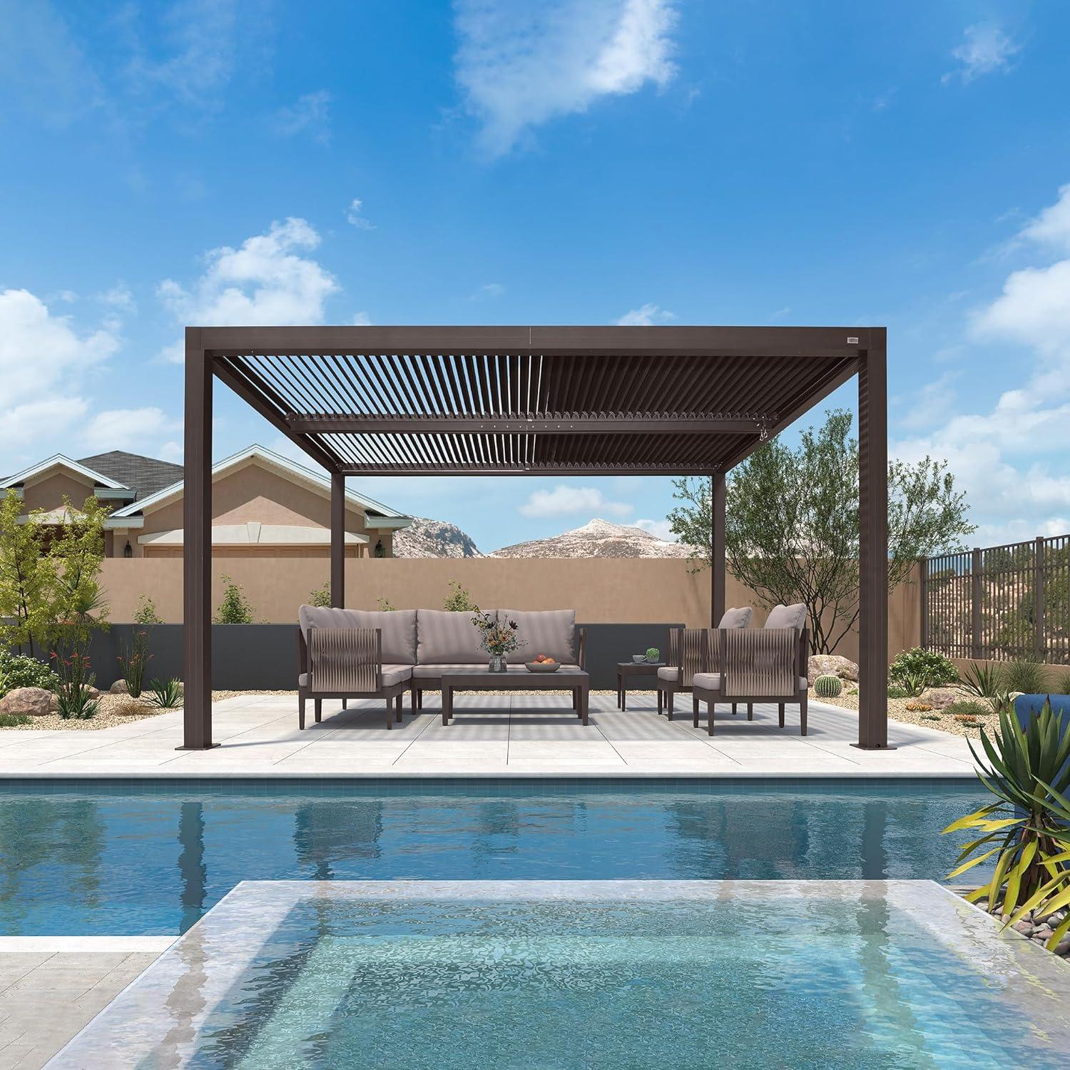 PURPLE LEAF Athena Outdoor Louvered Pergola Adjustable Metal Roof Bronze Hardtop Gazebo Patio Pavilion - Image 23