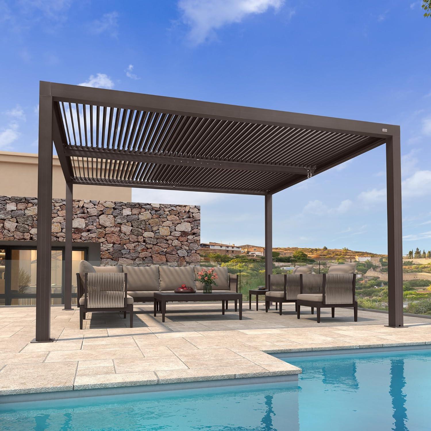 PURPLE LEAF Athena Outdoor Louvered Pergola Adjustable Metal Roof Bronze Hardtop Gazebo Patio Pavilion - Image 28