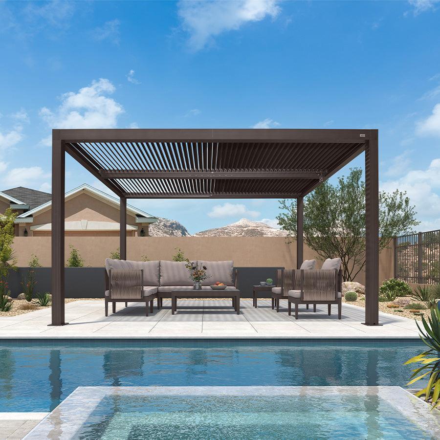 PURPLE LEAF Athena Outdoor Louvered Pergola Adjustable Metal Roof Bronze Hardtop Gazebo Patio Pavilion - Image 42