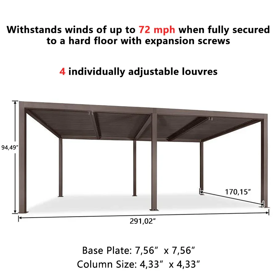 PURPLE LEAF Athena Outdoor Louvered Pergola Adjustable Metal Roof Bronze Hardtop Gazebo Patio Pavilion - Image 56