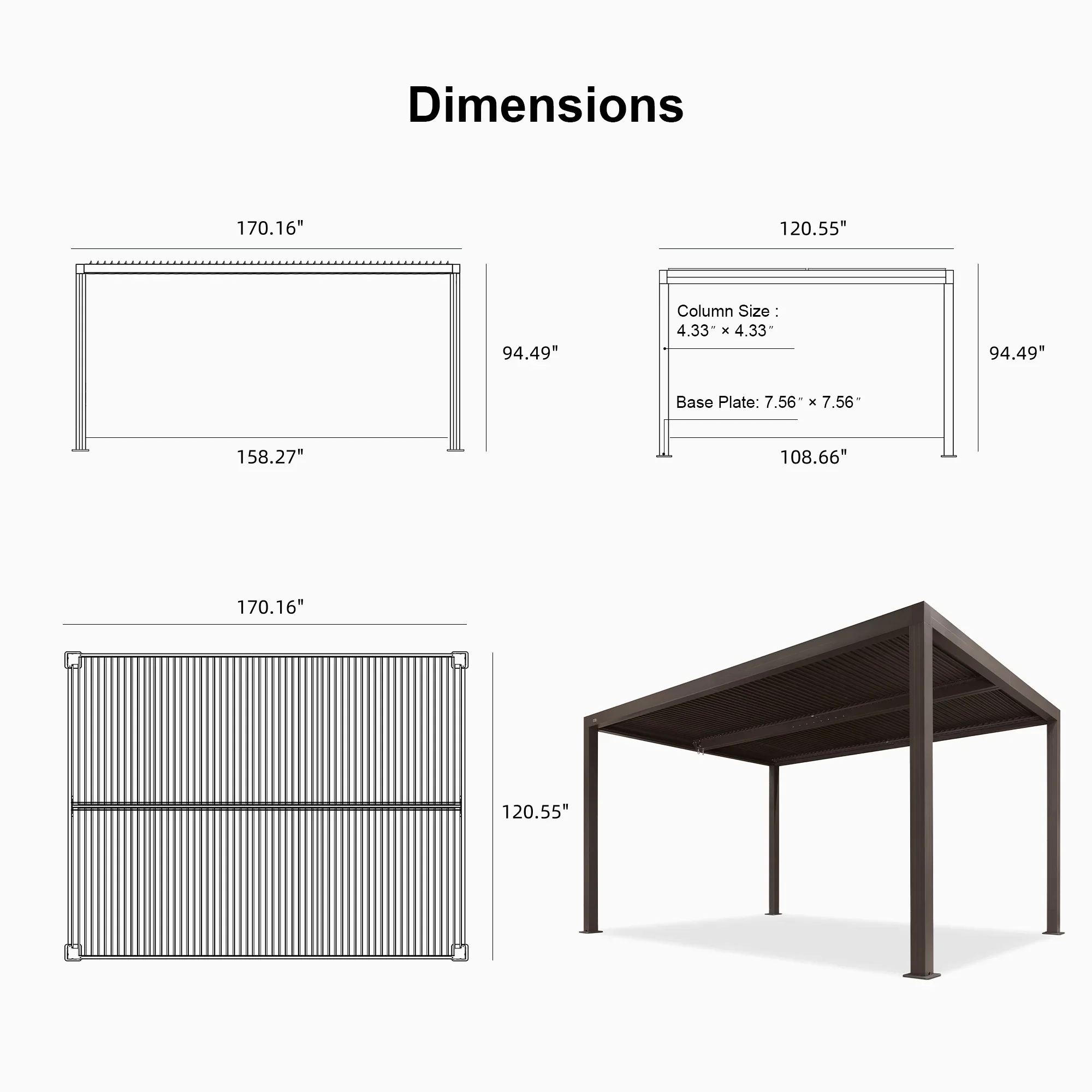 PURPLE LEAF Athena Outdoor Louvered Pergola Adjustable Metal Roof Bronze Hardtop Gazebo Patio Pavilion - Image 61