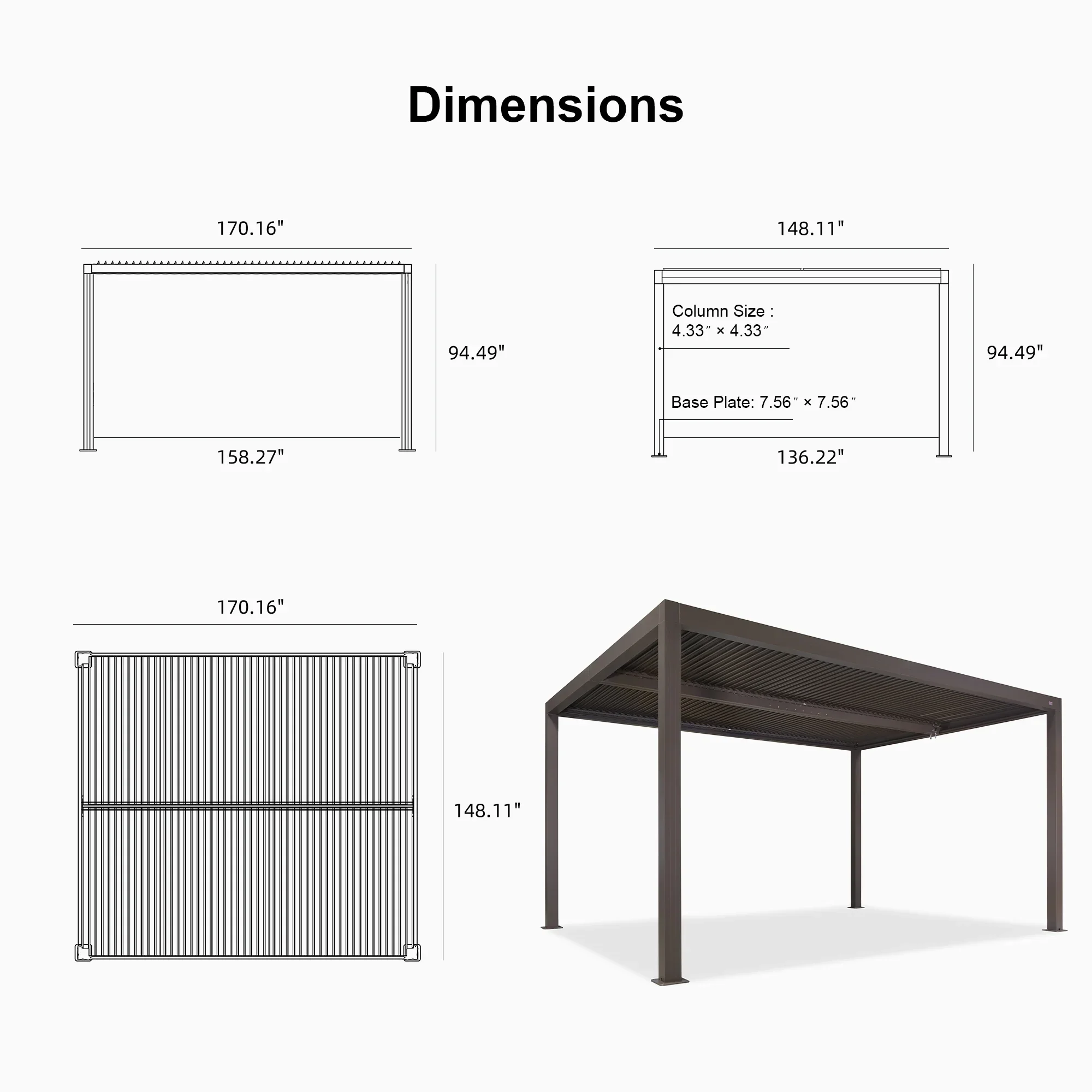 PURPLE LEAF Athena Outdoor Louvered Pergola Adjustable Metal Roof Bronze Hardtop Gazebo Patio Pavilion - Image 67