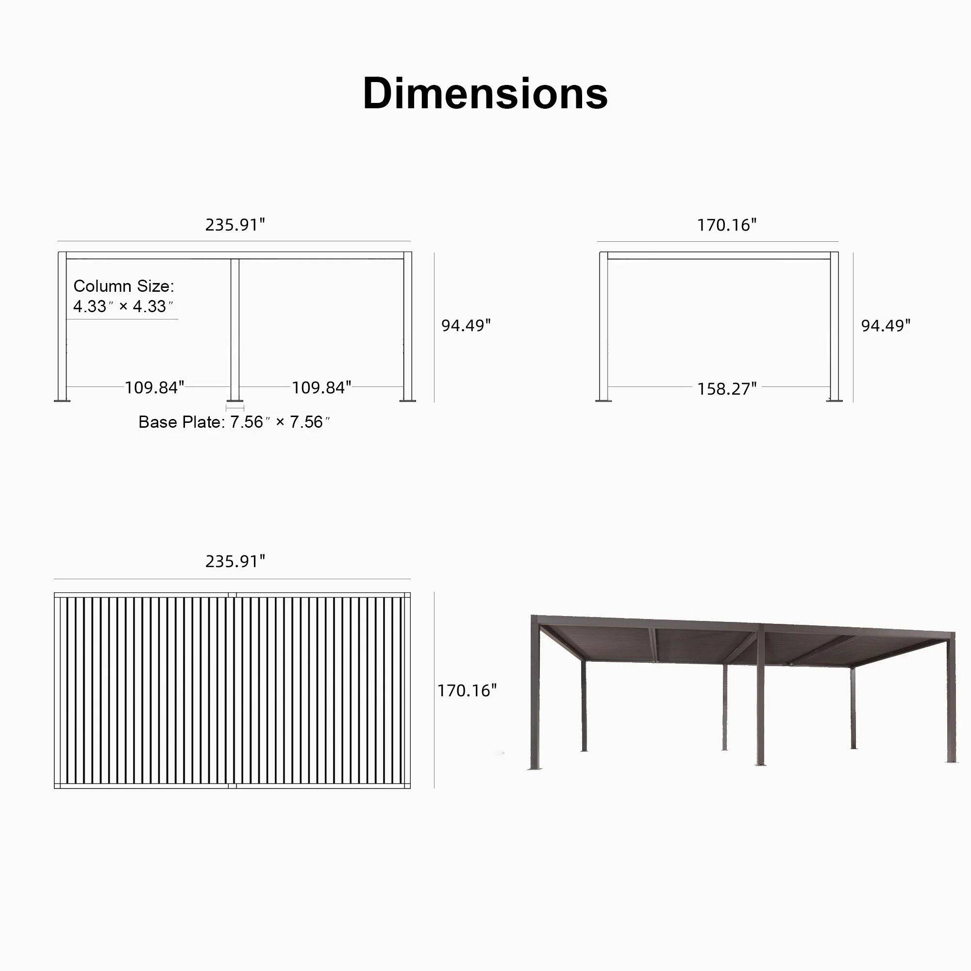 PURPLE LEAF Athena Outdoor Louvered Pergola Adjustable Metal Roof Bronze Hardtop Gazebo Patio Pavilion - Image 71
