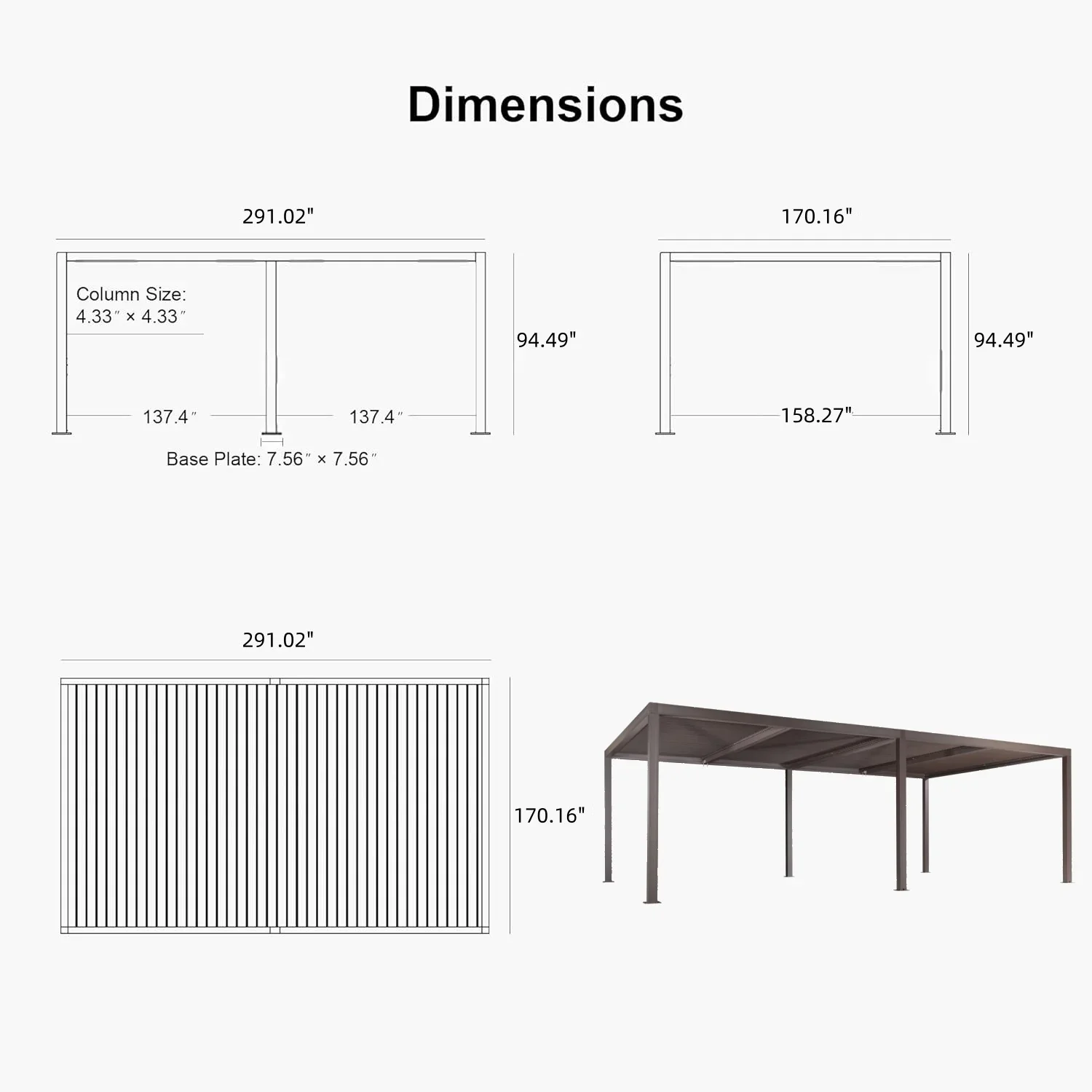PURPLE LEAF Athena Outdoor Louvered Pergola Adjustable Metal Roof Bronze Hardtop Gazebo Patio Pavilion - Image 72