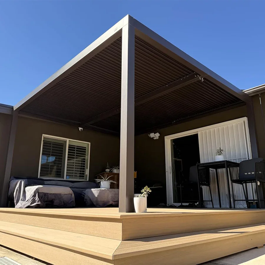 PURPLE LEAF Athena Outdoor Louvered Pergola Adjustable Metal Roof Bronze Hardtop Gazebo Patio Pavilion - Image 82