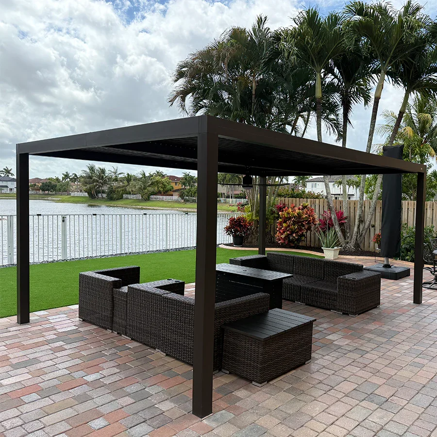 PURPLE LEAF Athena Outdoor Louvered Pergola Adjustable Metal Roof Bronze Hardtop Gazebo Patio Pavilion - Image 83