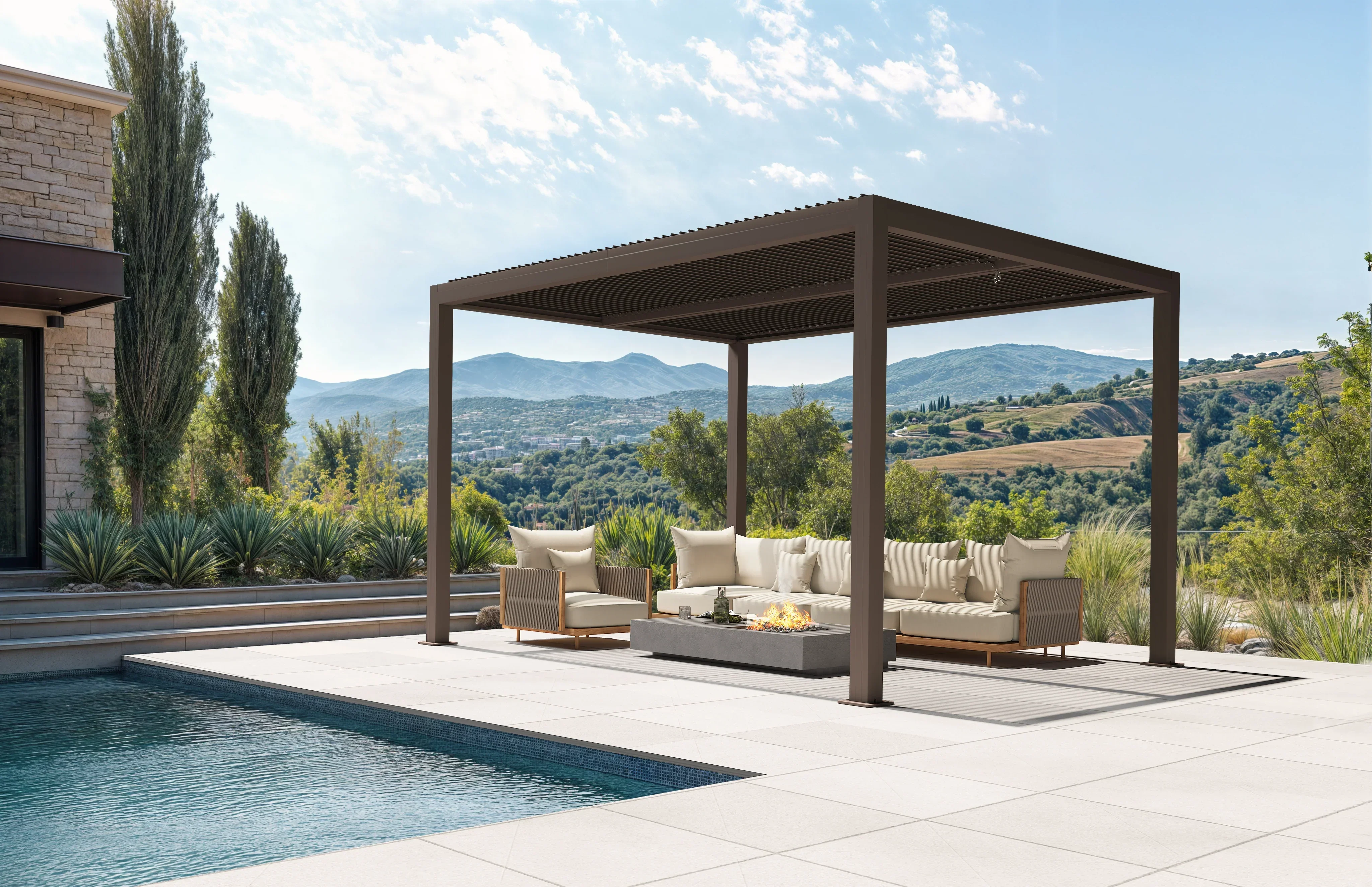 PURPLE LEAF Athena Outdoor Louvered Pergola Adjustable Metal Roof Bronze Hardtop Gazebo Patio Pavilion - Image 87