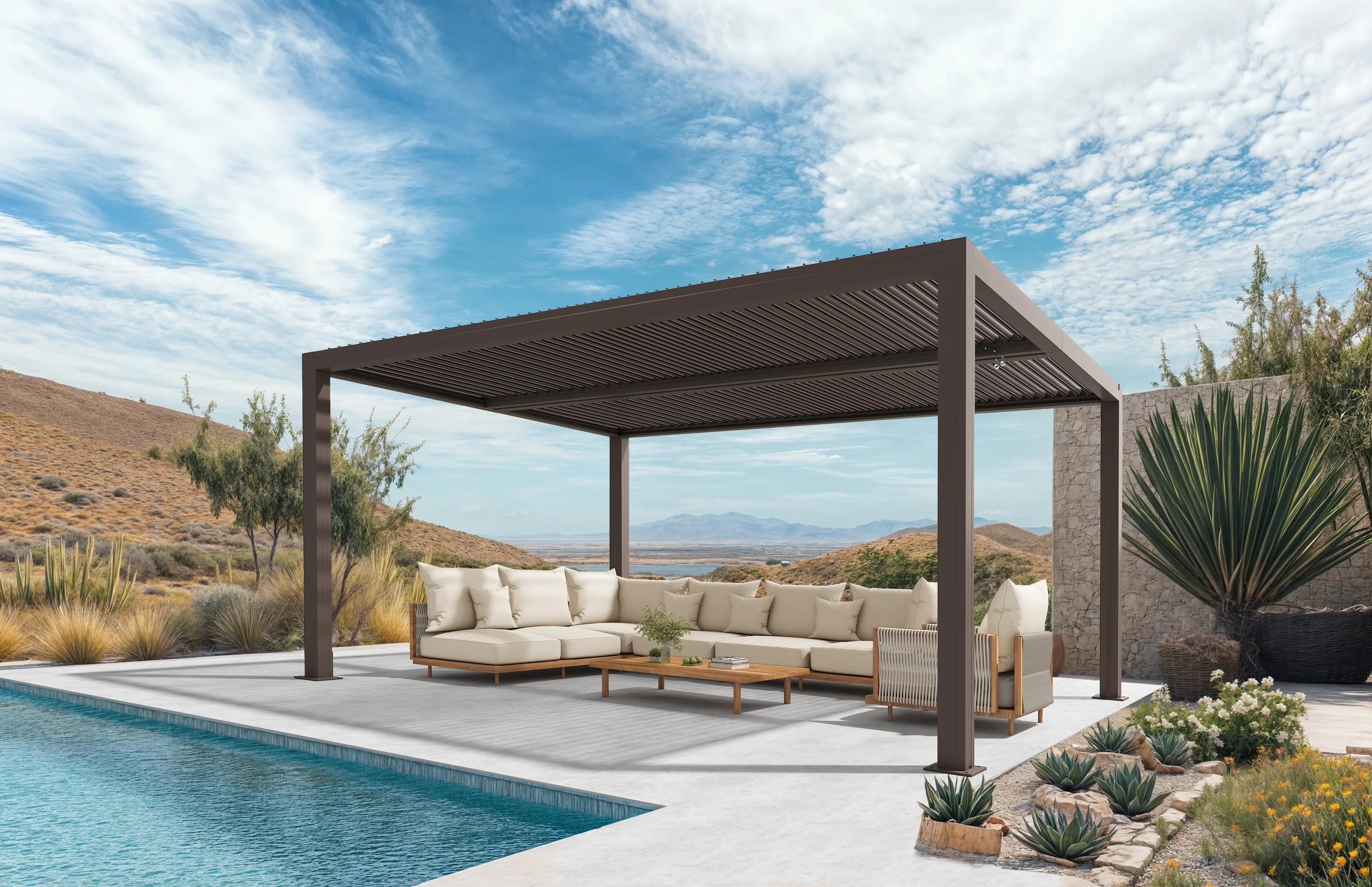 PURPLE LEAF Athena Outdoor Louvered Pergola Adjustable Metal Roof Bronze Hardtop Gazebo Patio Pavilion - Image 89