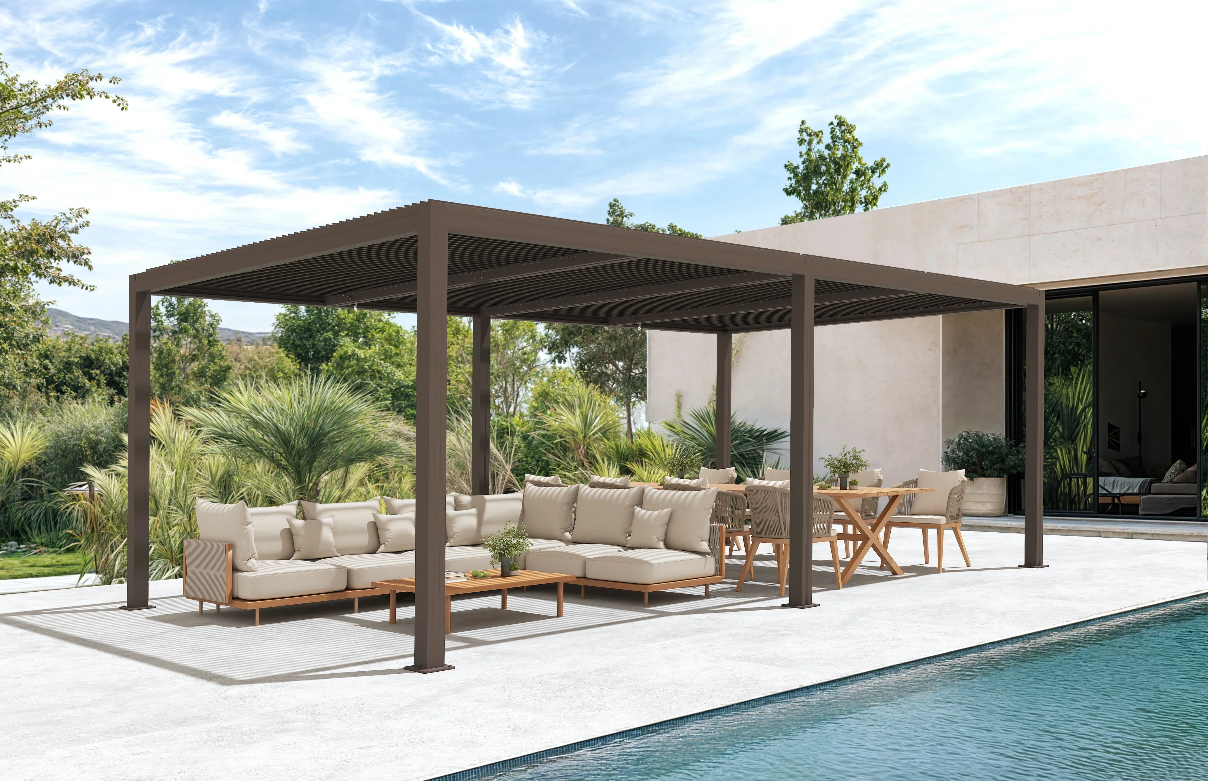 PURPLE LEAF Athena Outdoor Louvered Pergola Adjustable Metal Roof Bronze Hardtop Gazebo Patio Pavilion - Image 90