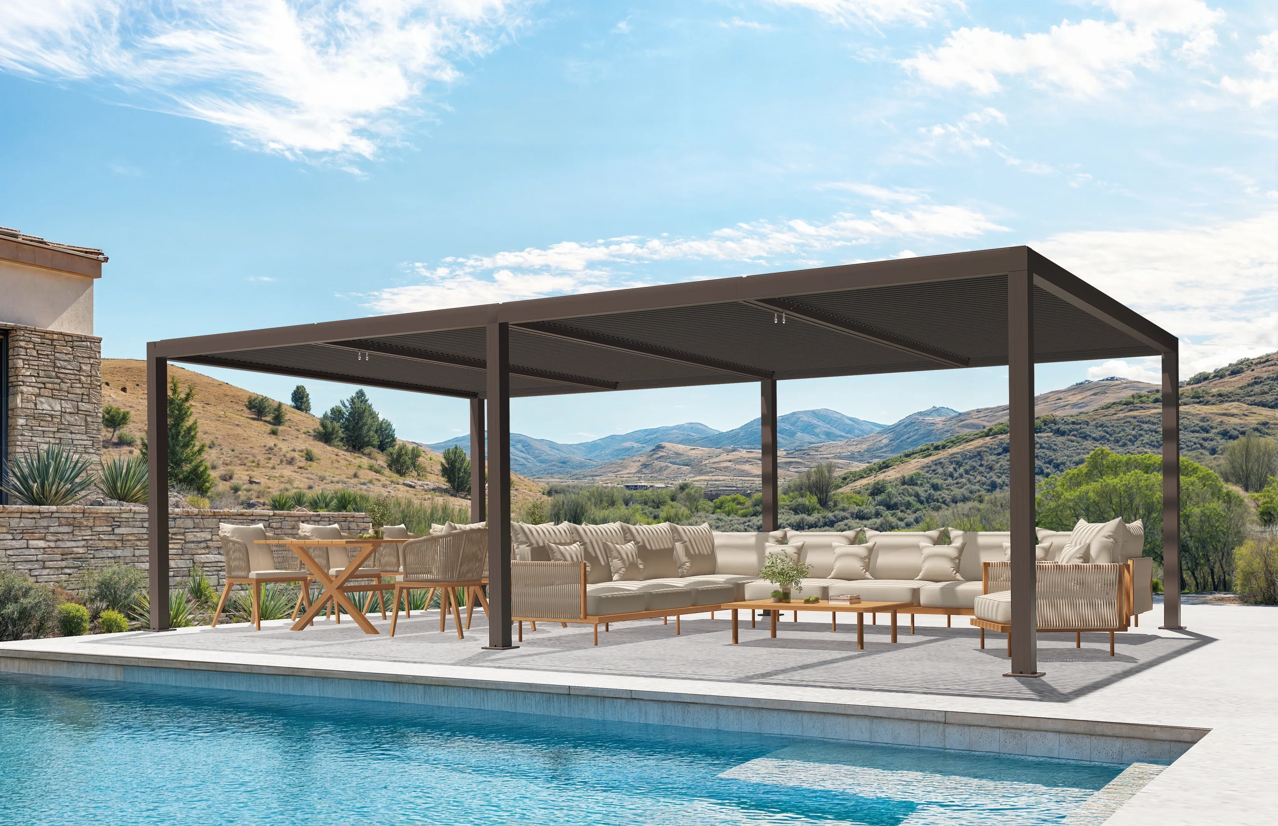 PURPLE LEAF Athena Outdoor Louvered Pergola Adjustable Metal Roof Bronze Hardtop Gazebo Patio Pavilion - Image 92