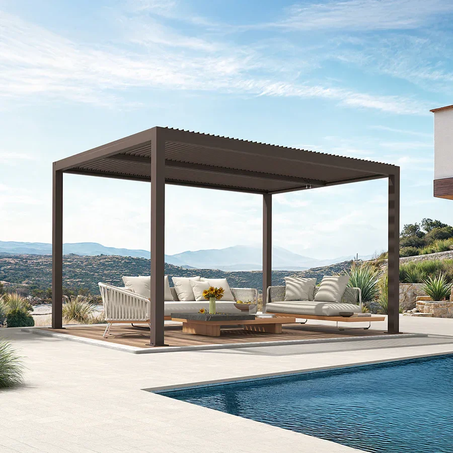 PURPLE LEAF Athena Outdoor Louvered Pergola Adjustable Metal Roof Bronze Hardtop Gazebo Patio Pavilion - Image 94